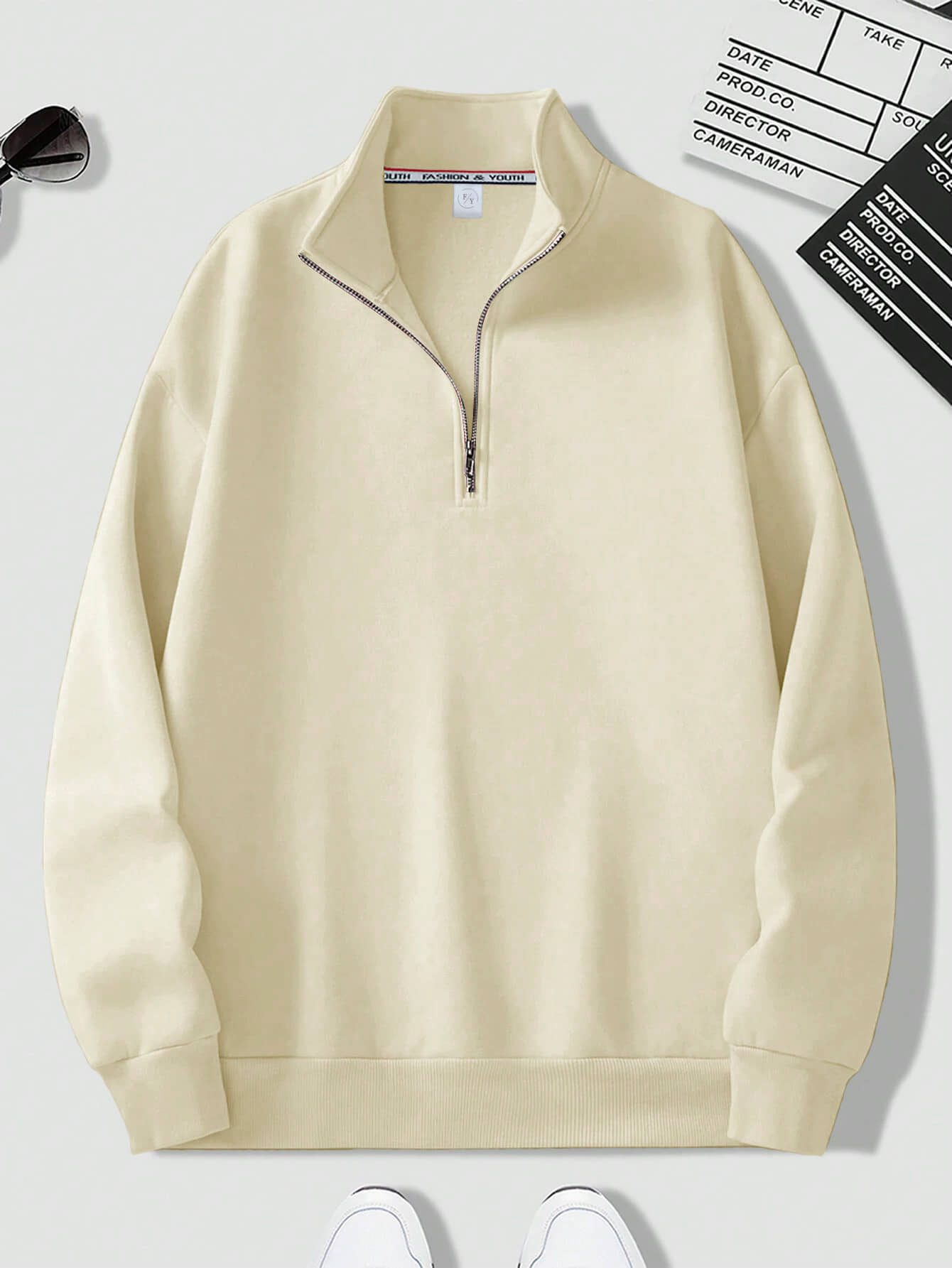 fashion and youth Fleece High Neck Men's Sweatshirt - Cream ( Pack of 1 )