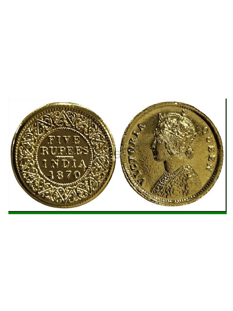 5 Rupees 1870 Victoria, British India old extremely rare Gold-Plated Coin     			5 Rupees 1870 Victoria, British India old extremely rare Gold-Plated Coin
