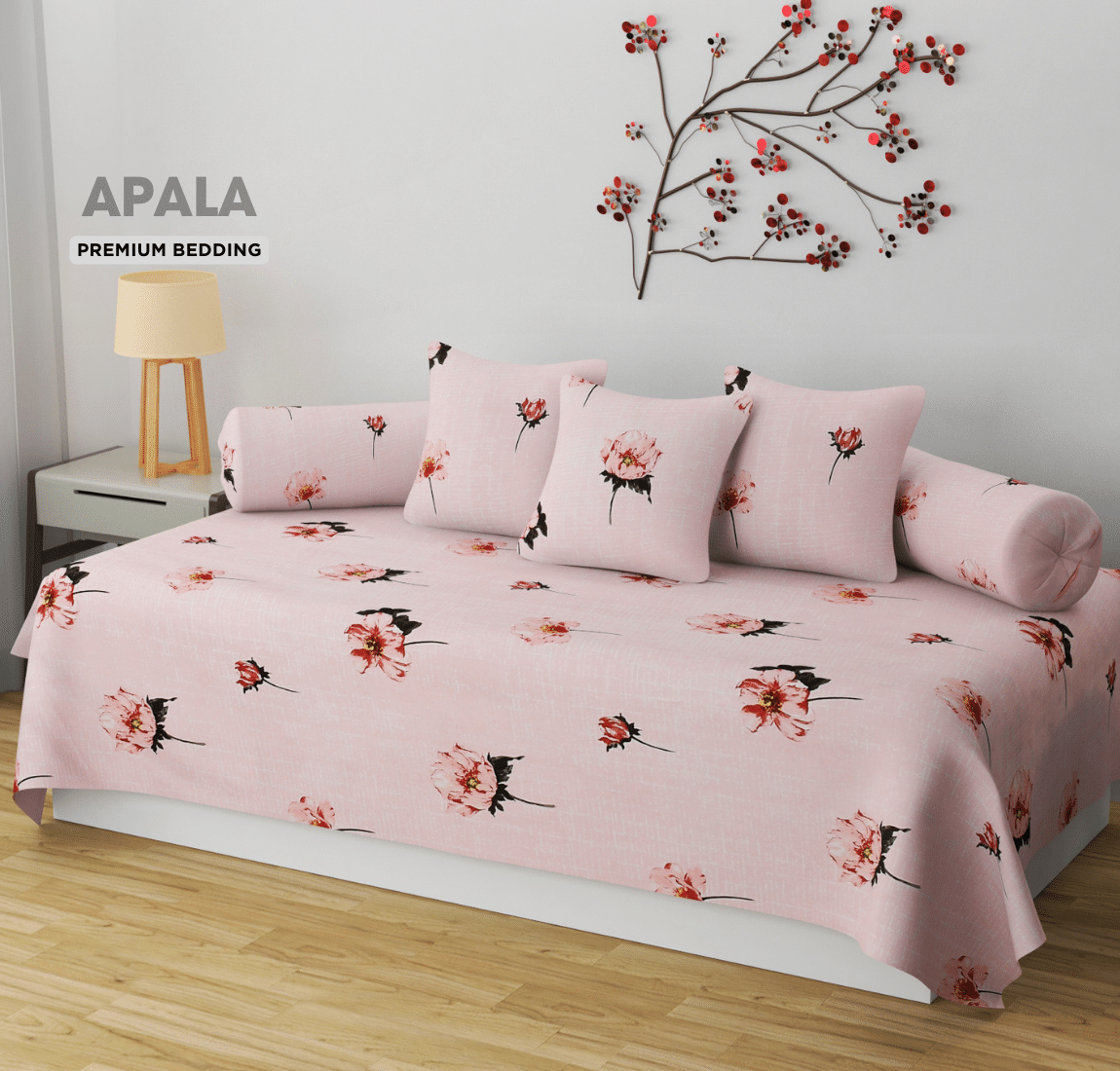     			Apala Microfibre Floral Diwan Set 6 Pcs - Pink