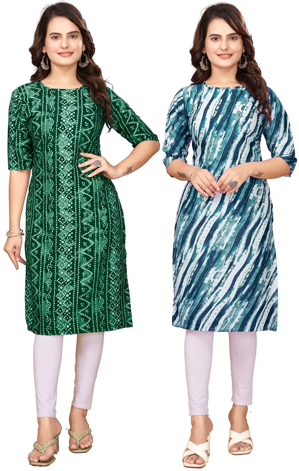     			DESIGNER DREAM Pack of 2 Crepe Printed Straight Women's Kurti - ( Green,Blue )