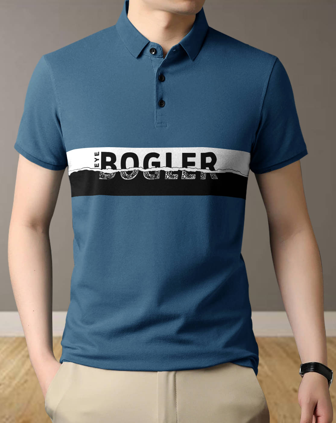     			Eyebogler Pack of 1 Cotton Blend Regular Fit Printed Half Sleeves Men's Polo T Shirt ( Blue )