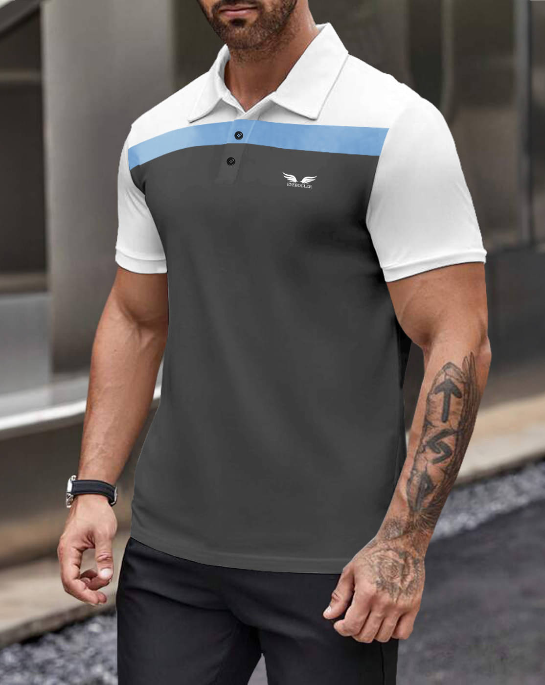     			Eyebogler Pack of 1 Cotton Blend Regular Fit Colorblock Half Sleeves Men's Polo T Shirt ( Sky Blue )