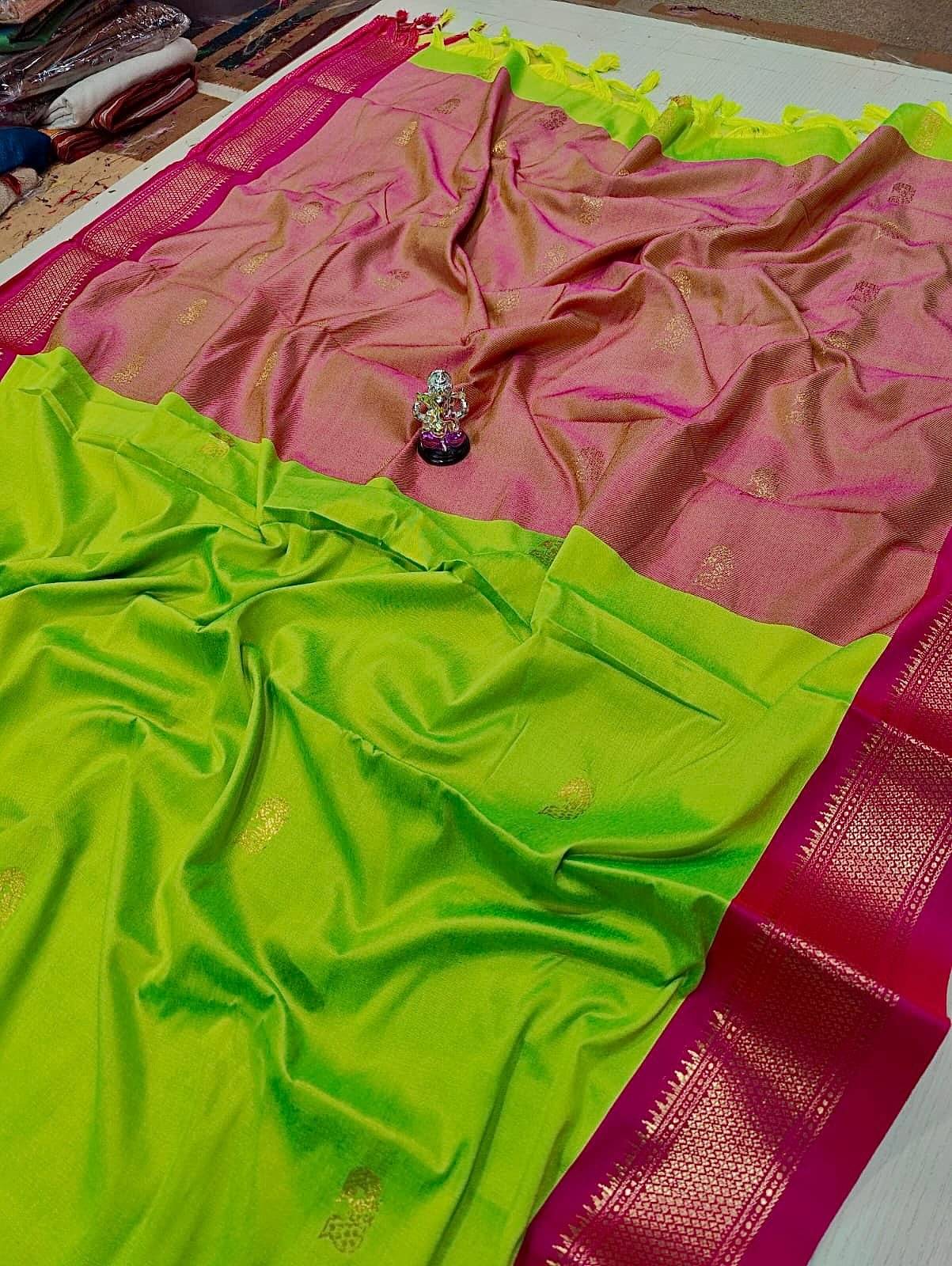FAB SILK Cotton Silk Embellished Saree With Unstitched Blouse Piece ( Lime Green ) FAB SILK Cotton Silk Embellished Saree With Unstitched Blouse Piece ( Lime Green )