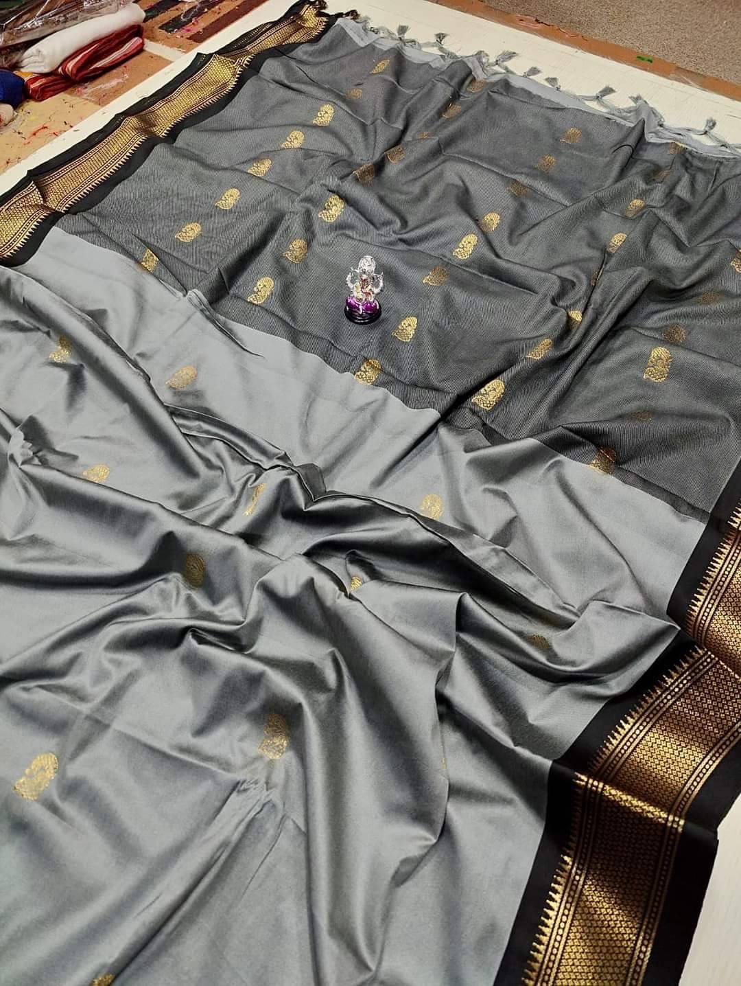 FAB SILK Cotton Silk Embellished Saree With Unstitched Blouse Piece ( Grey ) FAB SILK Cotton Silk Embellished Saree With Unstitched Blouse Piece ( Grey )