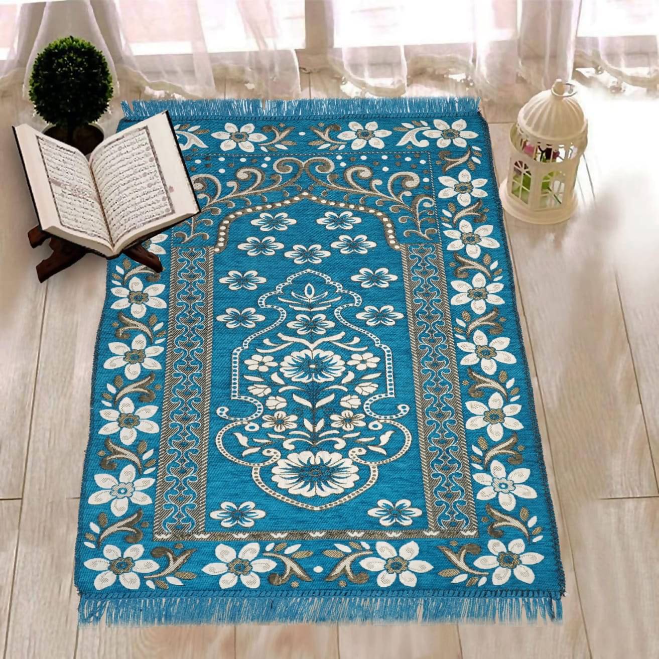 FURNISHING HUT Aqua Single Cotton Schenelle Prayer Mat ( 127 X 67 cm ) FURNISHING HUT Aqua Single Cotton Schenelle Prayer Mat ( 127 X 67 cm )