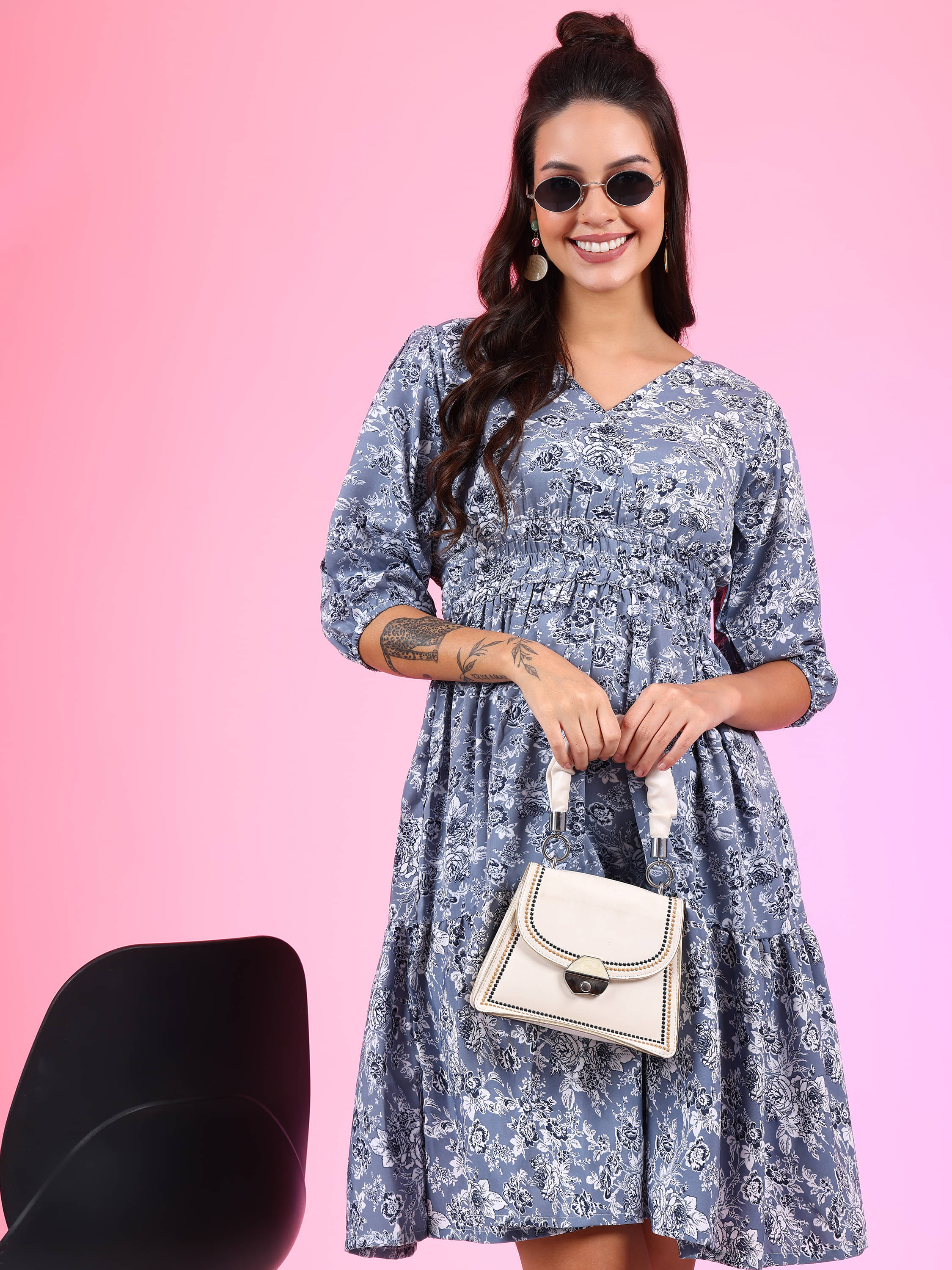     			Femvy Women Polyester Solid Fit & Flare Dress ( Light Blue )