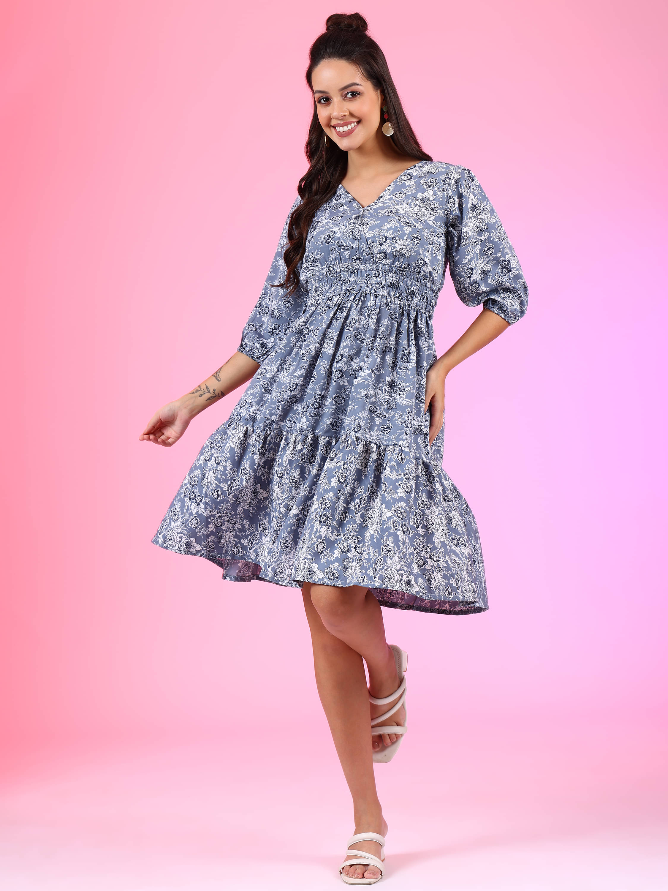 Femvy Women Polyester Solid Fit & Flare Dress ( Light Blue ) Femvy Women Polyester Solid Fit & Flare Dress ( Light Blue )