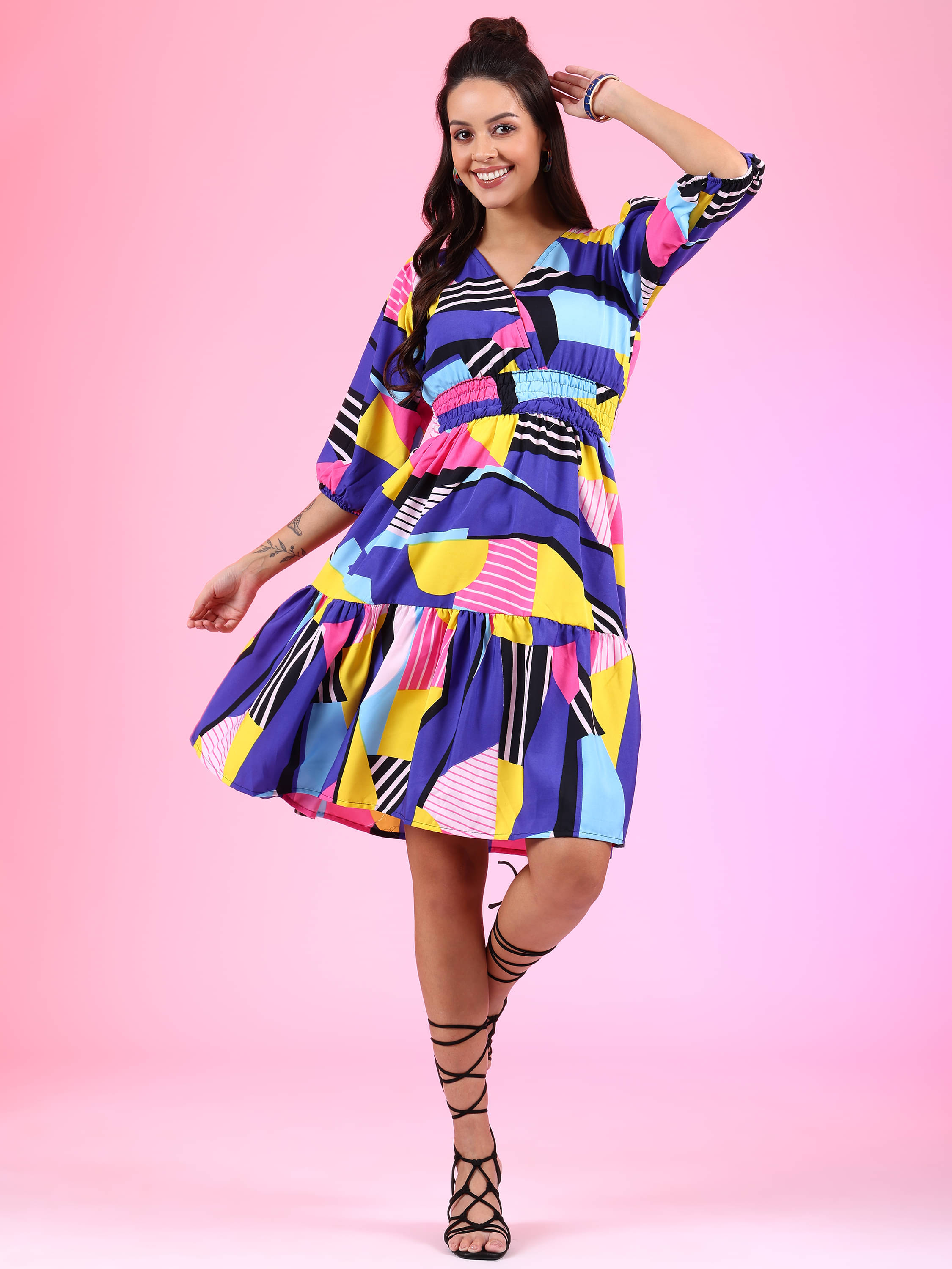     			Femvy Women Polyester Solid Fit & Flare Dress ( Multicolor )