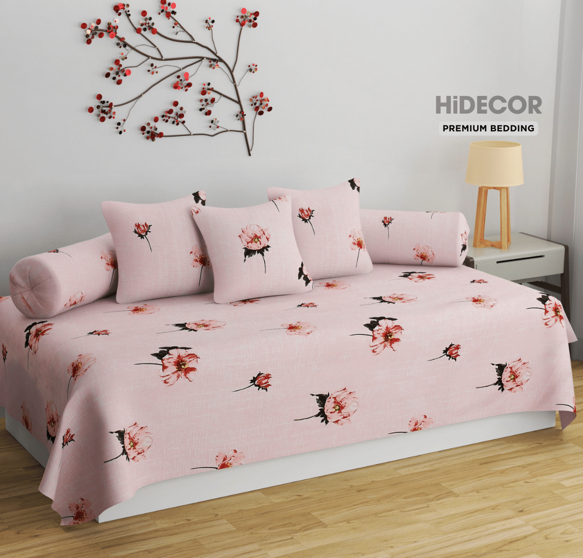     			HIDECOR Microfibre Floral Diwan Set 6 Pcs - Pink
