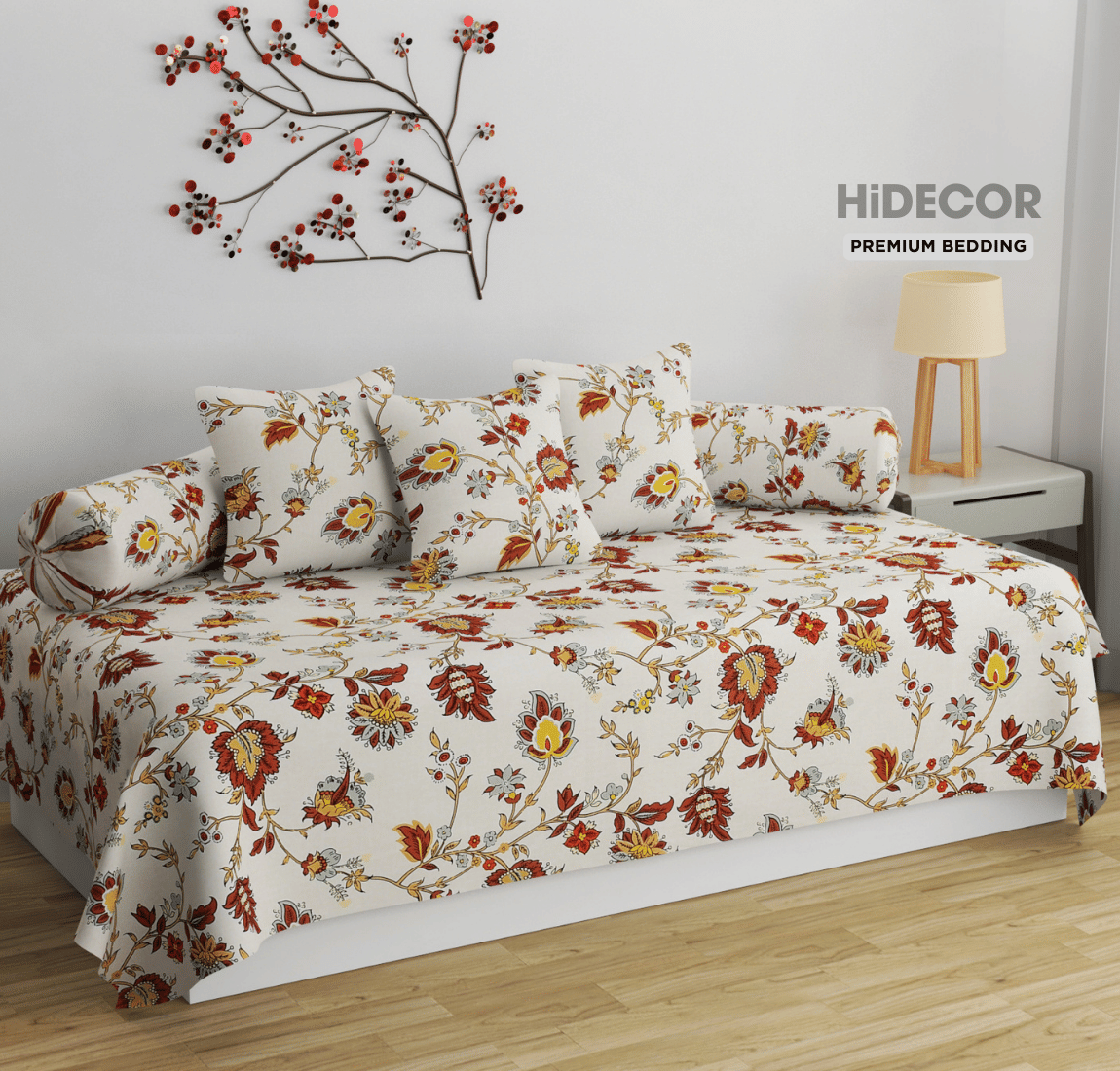 HIDECOR Microfibre Floral Diwan Set 6 Pcs - Brown HIDECOR Microfibre Floral Diwan Set 6 Pcs - Brown