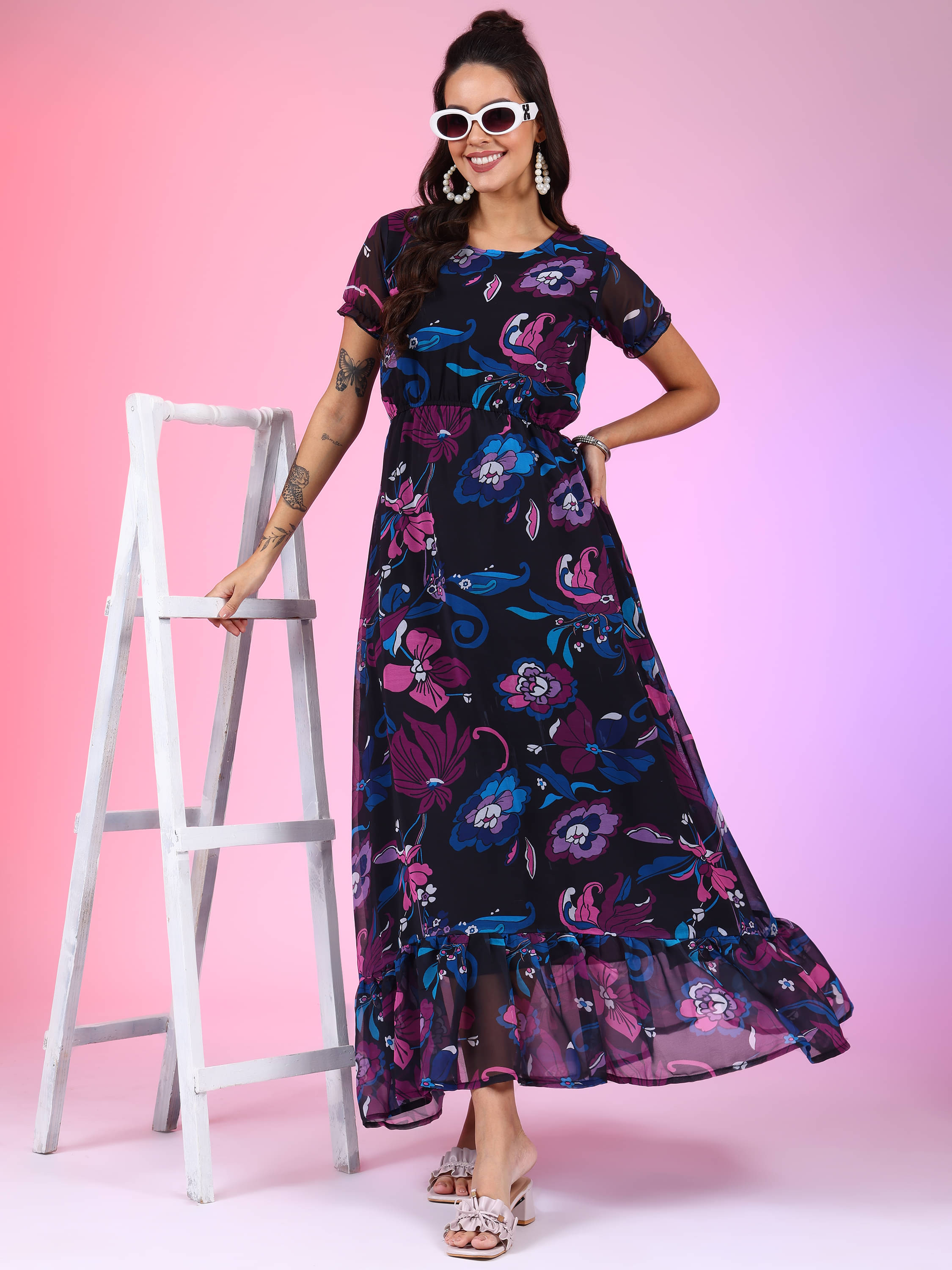 JASH CREATION Women Georgette Solid Fit & Flare Dress ( Multi Color ) JASH CREATION Women Georgette Solid Fit & Flare Dress ( Multi Color )