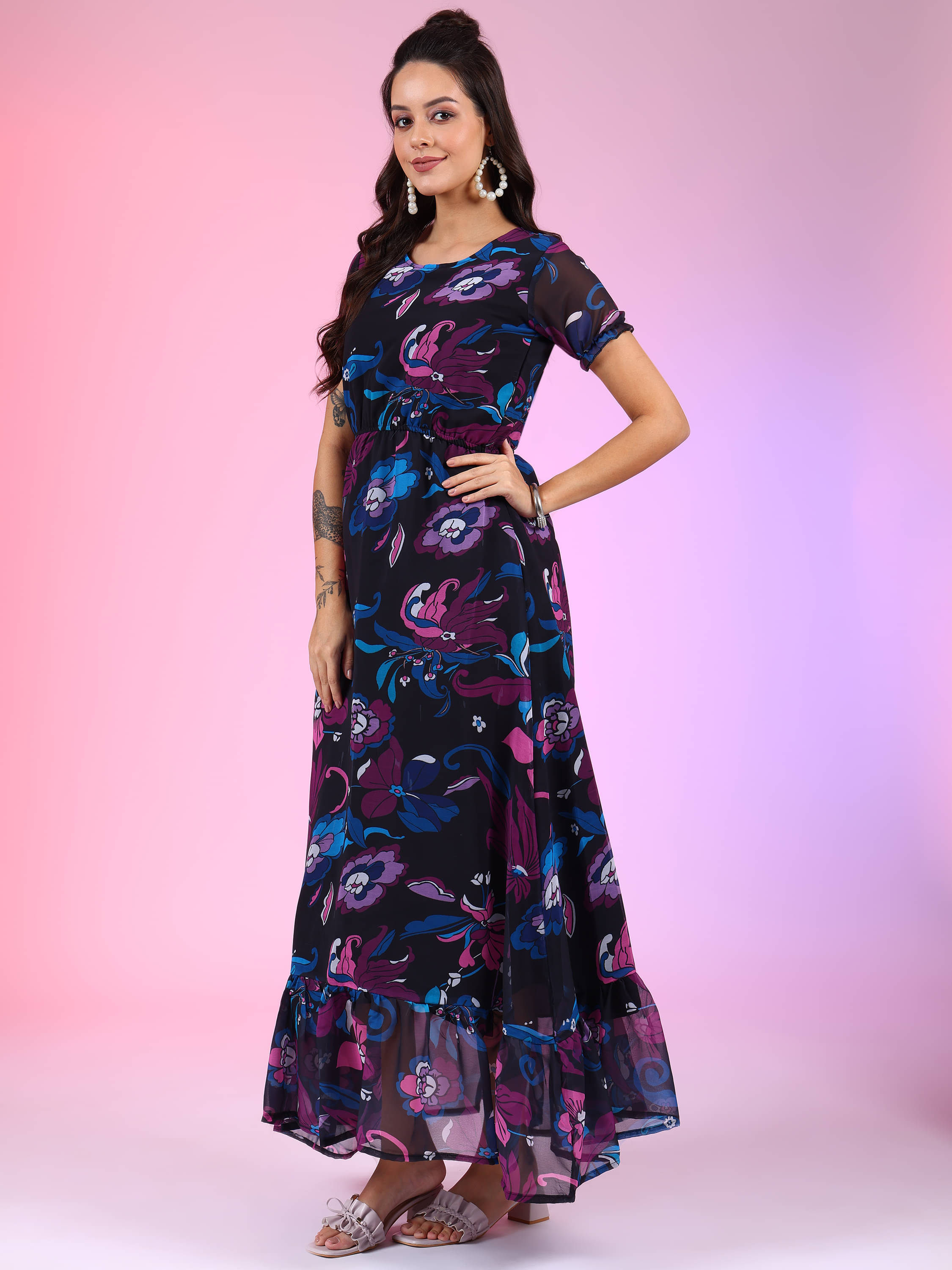 JASH CREATION Women Georgette Solid Fit & Flare Dress ( Multi Color ) JASH CREATION Women Georgette Solid Fit & Flare Dress ( Multi Color )
