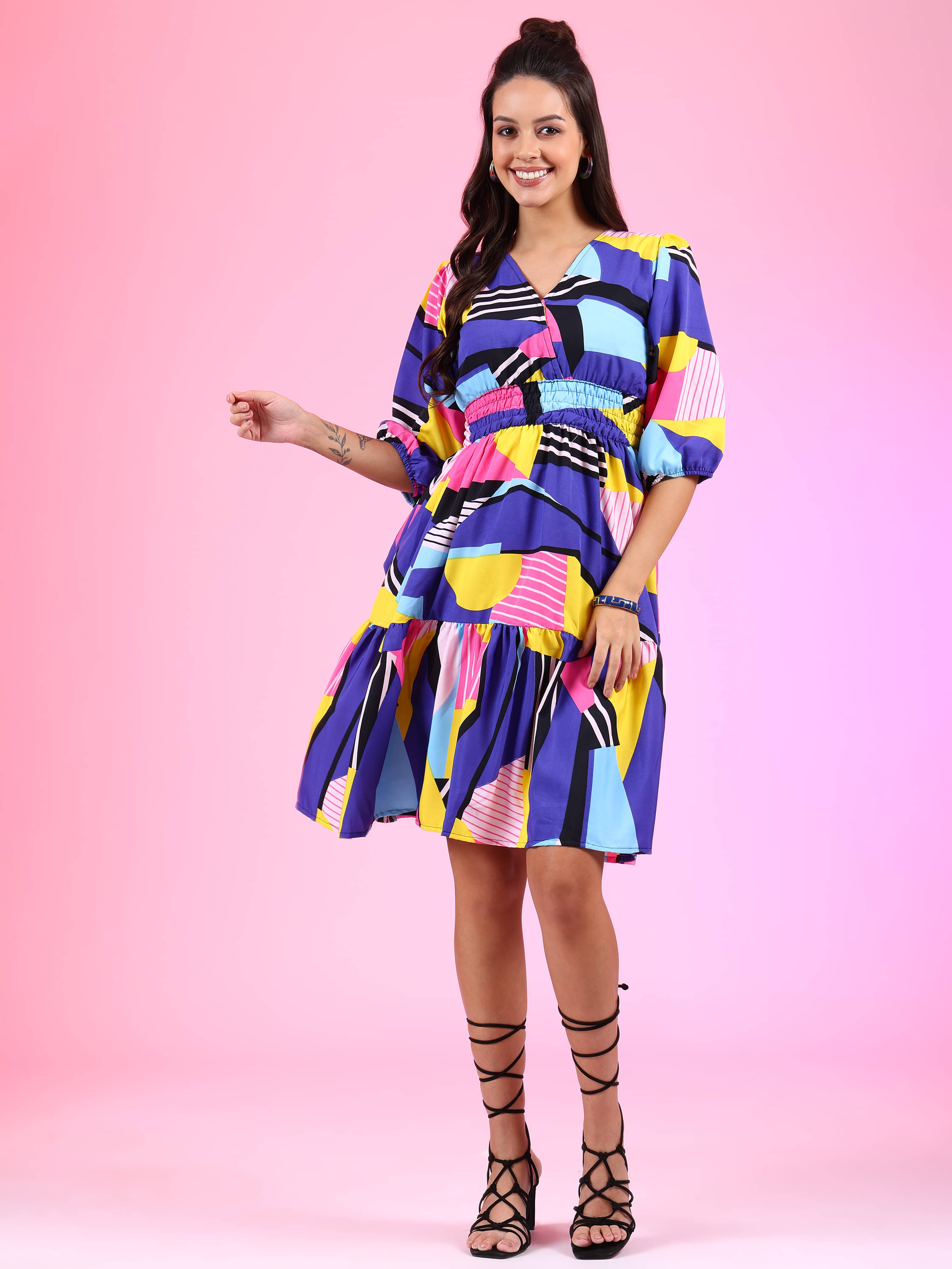     			JASH CREATION Women Polyester Printed Fit & Flare Dress ( Multicolor )