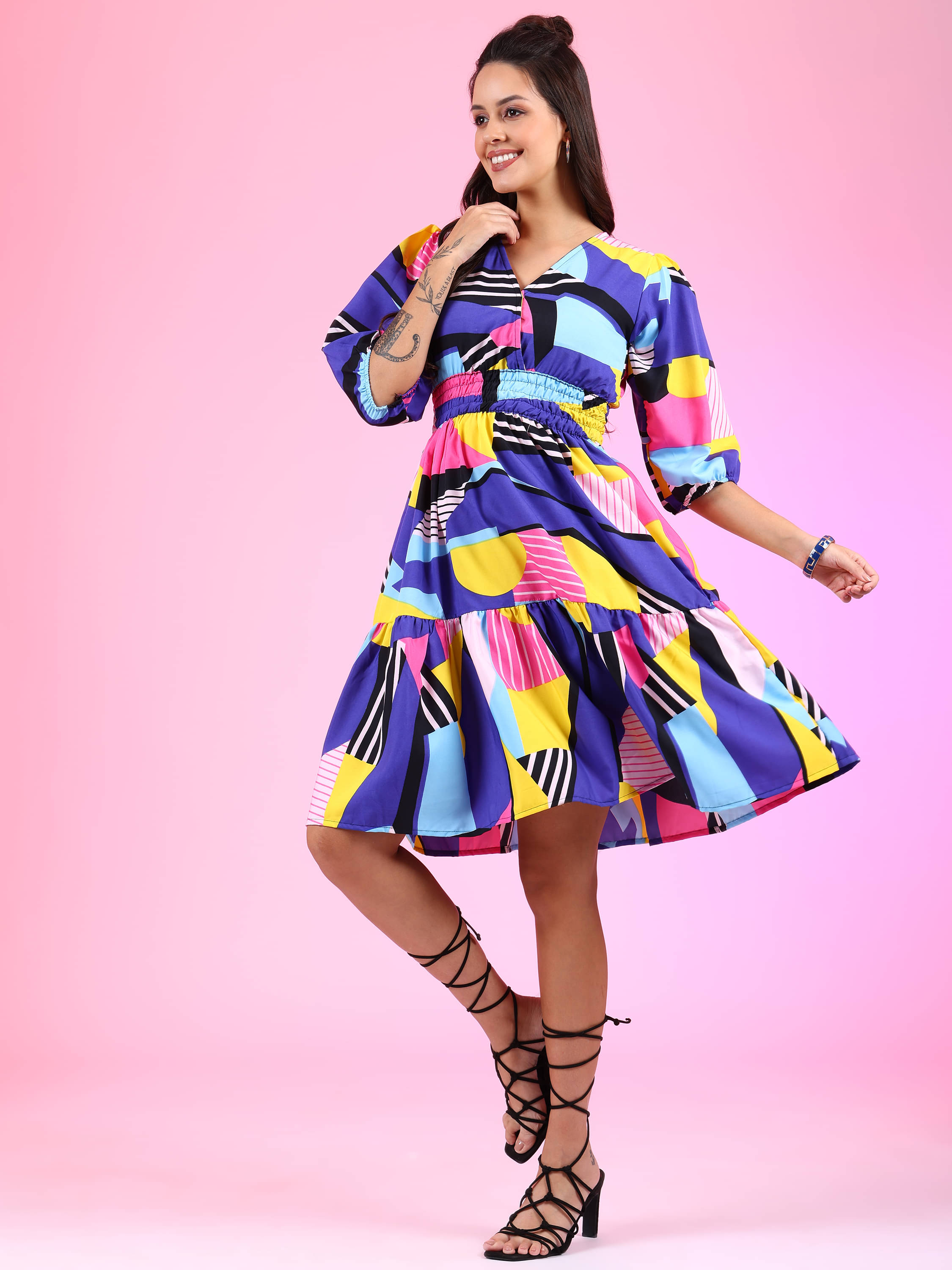 JASH CREATION Women Polyester Printed Fit & Flare Dress ( Multicolor ) JASH CREATION Women Polyester Printed Fit & Flare Dress ( Multicolor )
