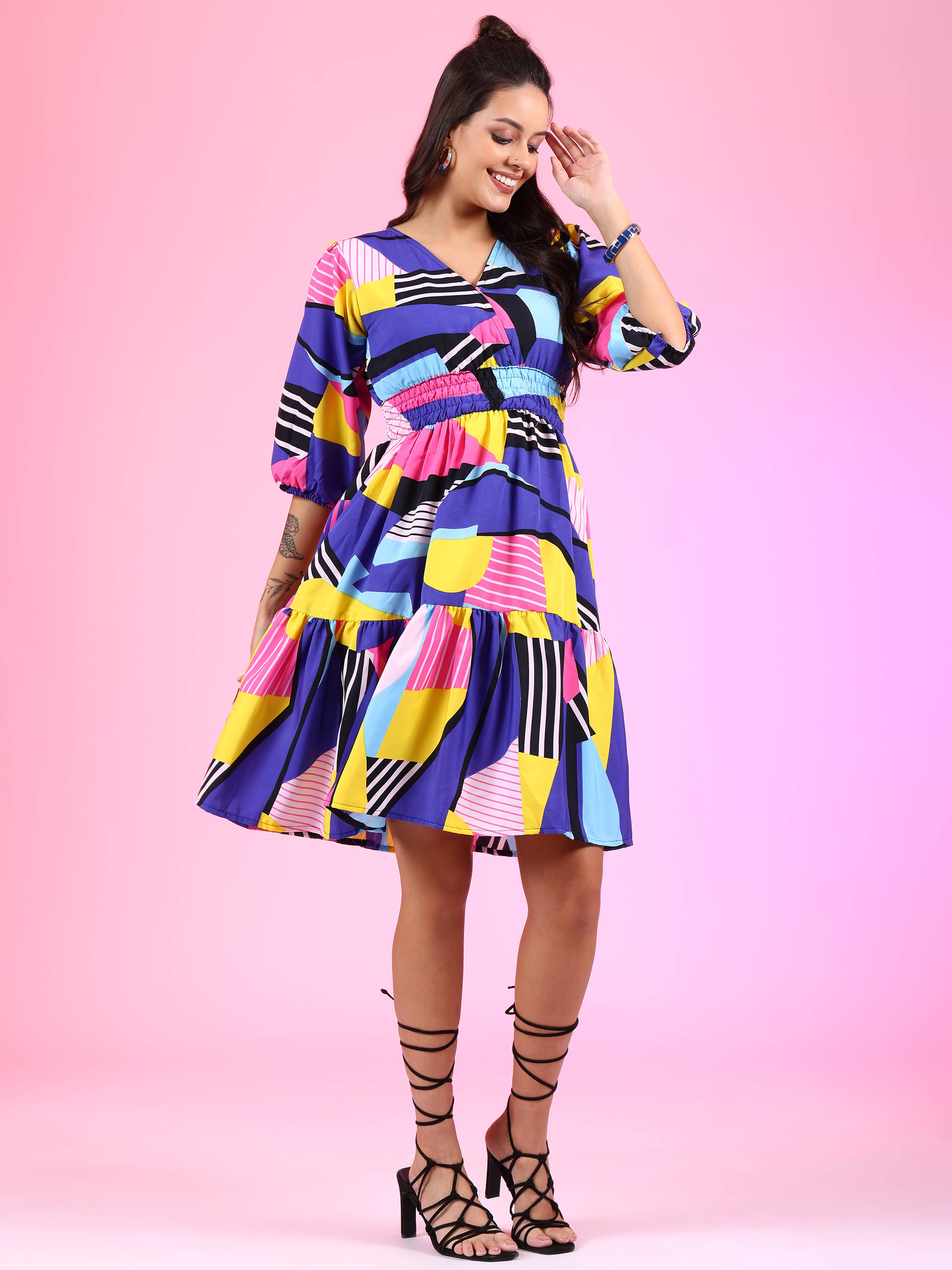 JASH CREATION Polyester Printed Above Knee Women's Fit & Flare Dress - Multicolor ( Pack of 1 ) JASH CREATION Polyester Printed Above Knee Women's Fit & Flare Dress - Multicolor ( Pack of 1 )
