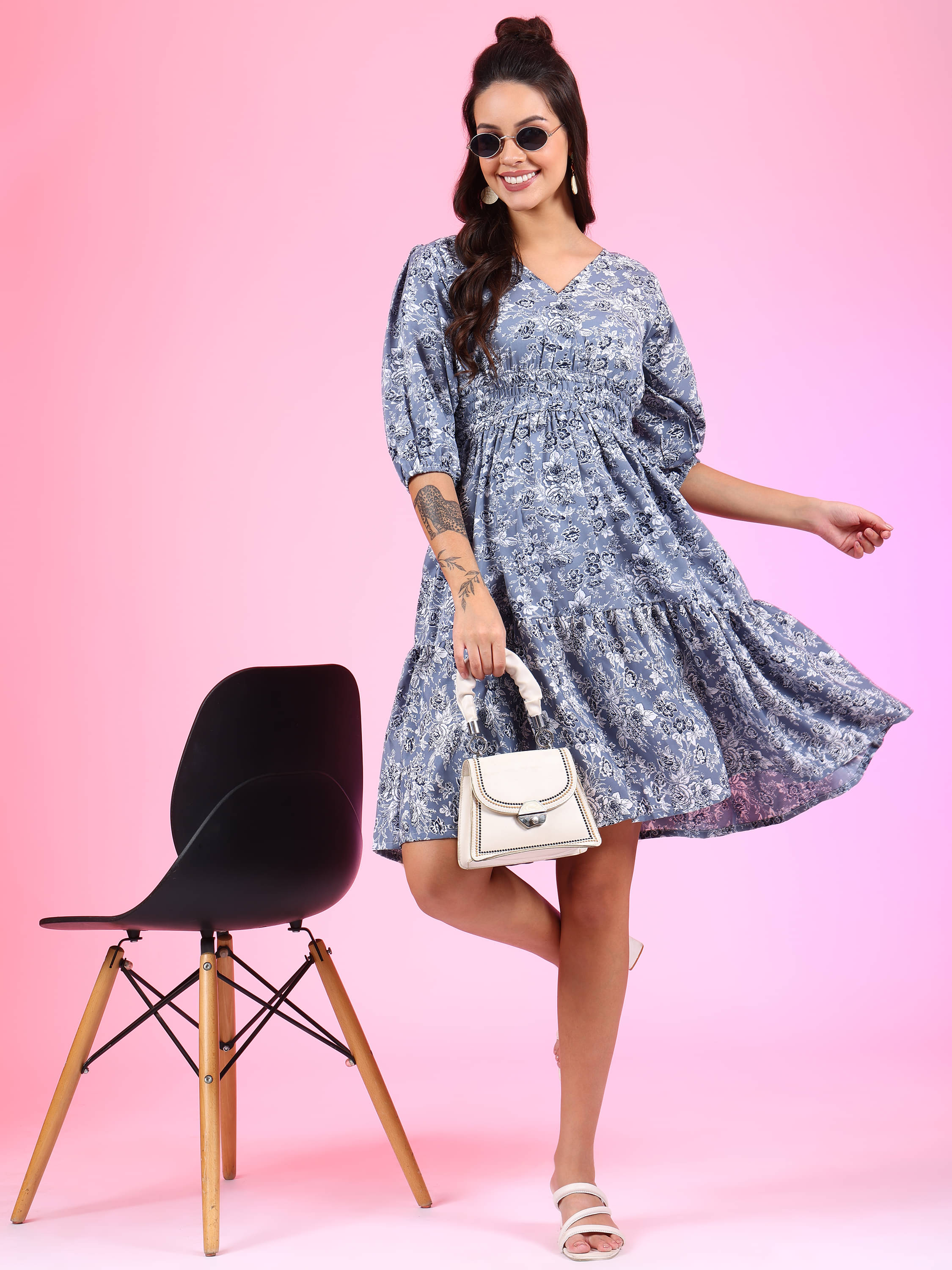 JASH CREATION Women Polyester Printed Fit & Flare Dress ( Light Blue ) JASH CREATION Women Polyester Printed Fit & Flare Dress ( Light Blue )