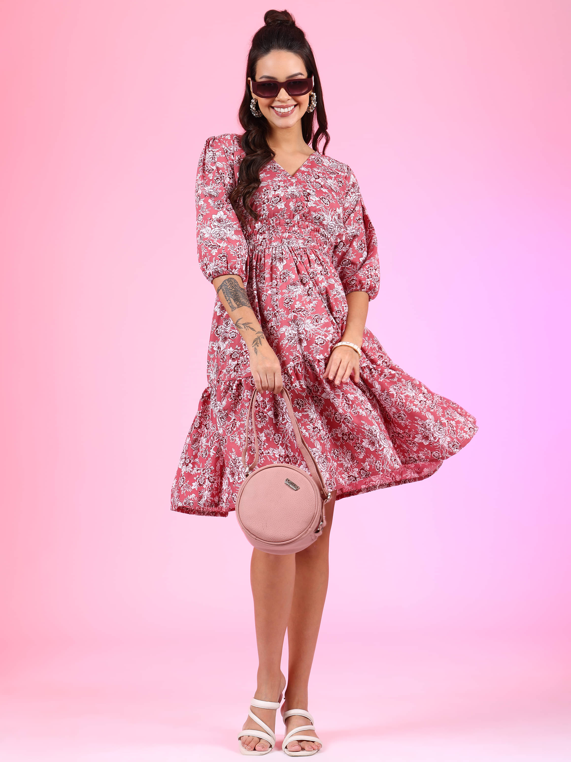     			JASH CREATION Women Polyester Solid Fit & Flare Dress ( Pink )
