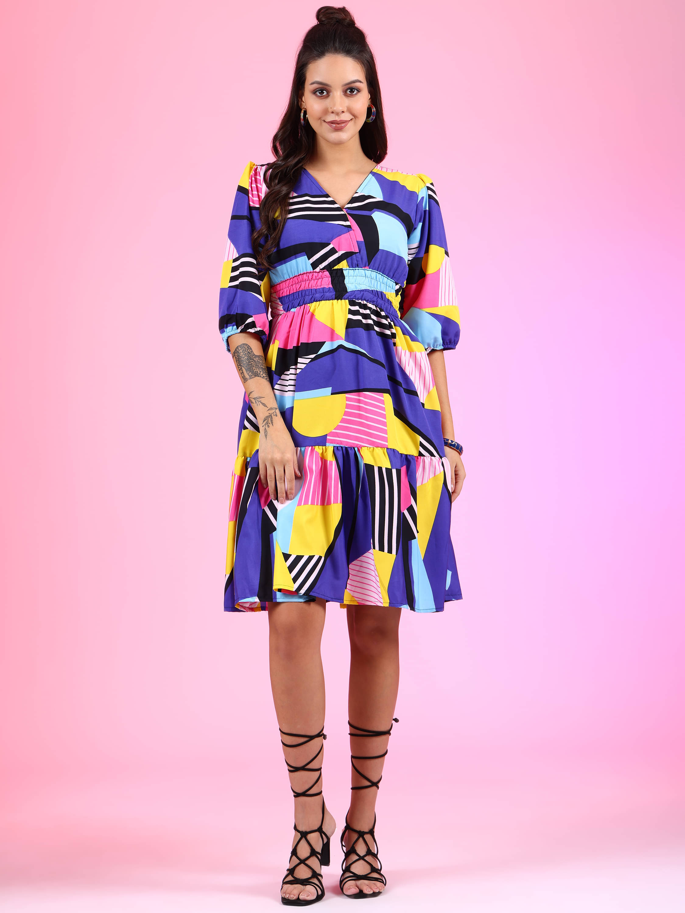 JASH CREATION Women Polyester Solid Fit & Flare Dress ( Multicolor ) JASH CREATION Women Polyester Solid Fit & Flare Dress ( Multicolor )