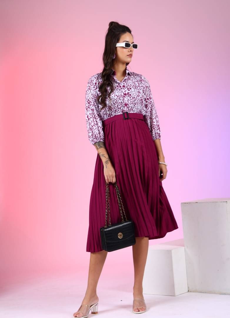 JASH CREATION Polyester Printed Midi Women's Fit & Flare Dress - Purple ( Pack of 1 ) JASH CREATION Polyester Printed Midi Women's Fit & Flare Dress - Purple ( Pack of 1 )