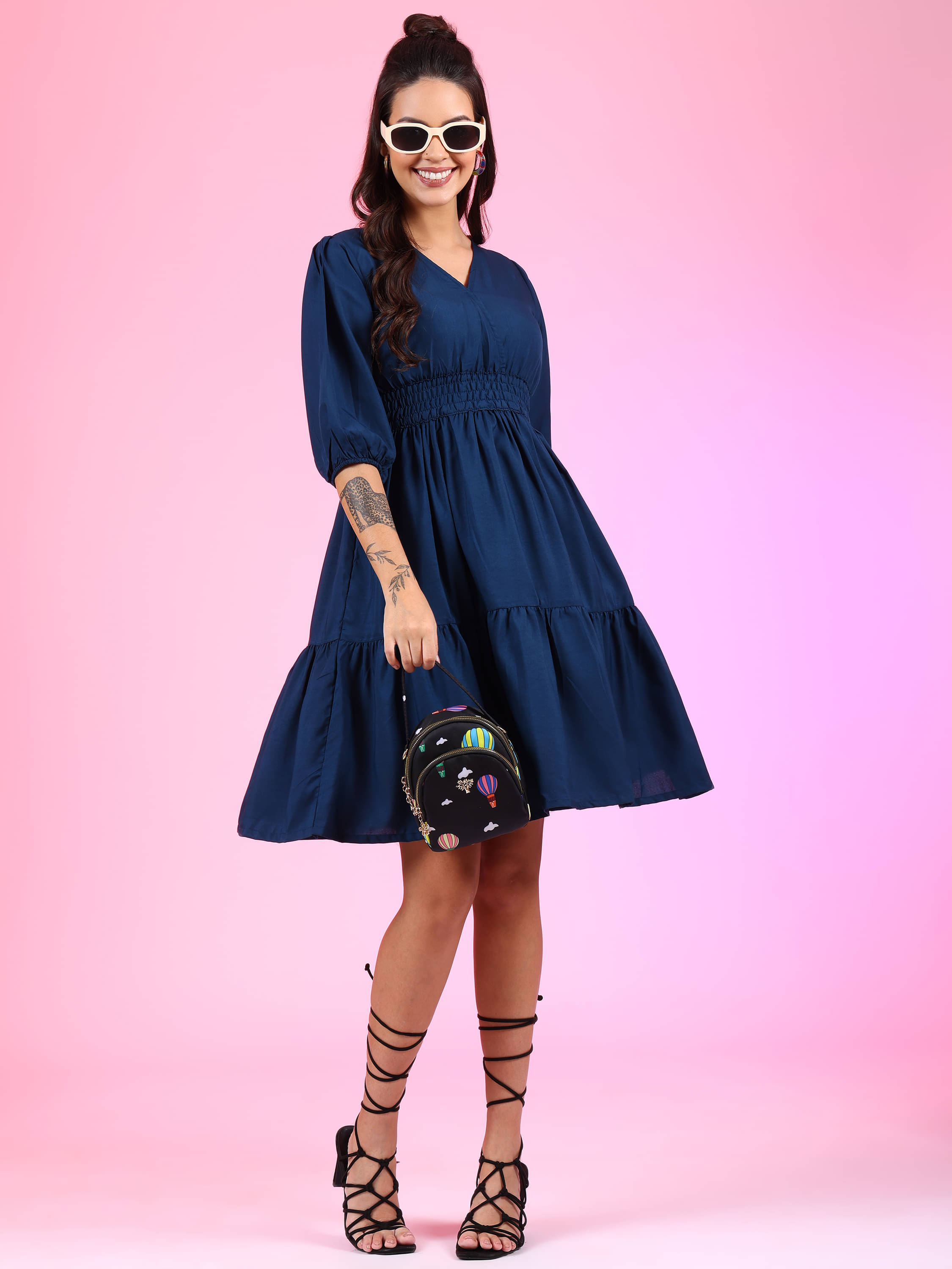 JASH CREATION Women Polyester Printed Fit & Flare Dress ( Blue ) JASH CREATION Women Polyester Printed Fit & Flare Dress ( Blue )