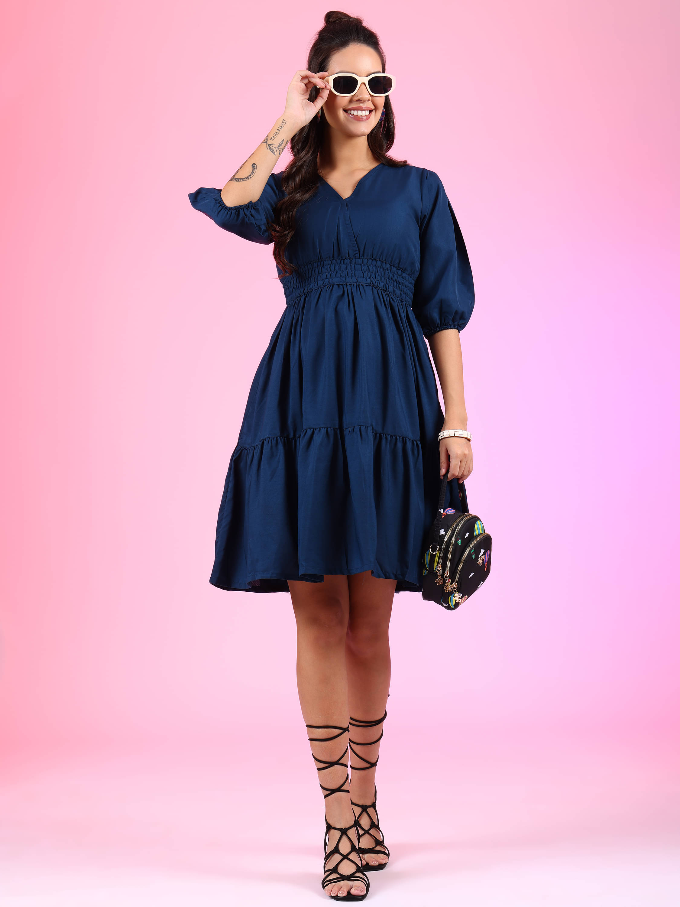 JASH CREATION Women Polyester Printed Fit & Flare Dress ( Blue ) JASH CREATION Women Polyester Printed Fit & Flare Dress ( Blue )