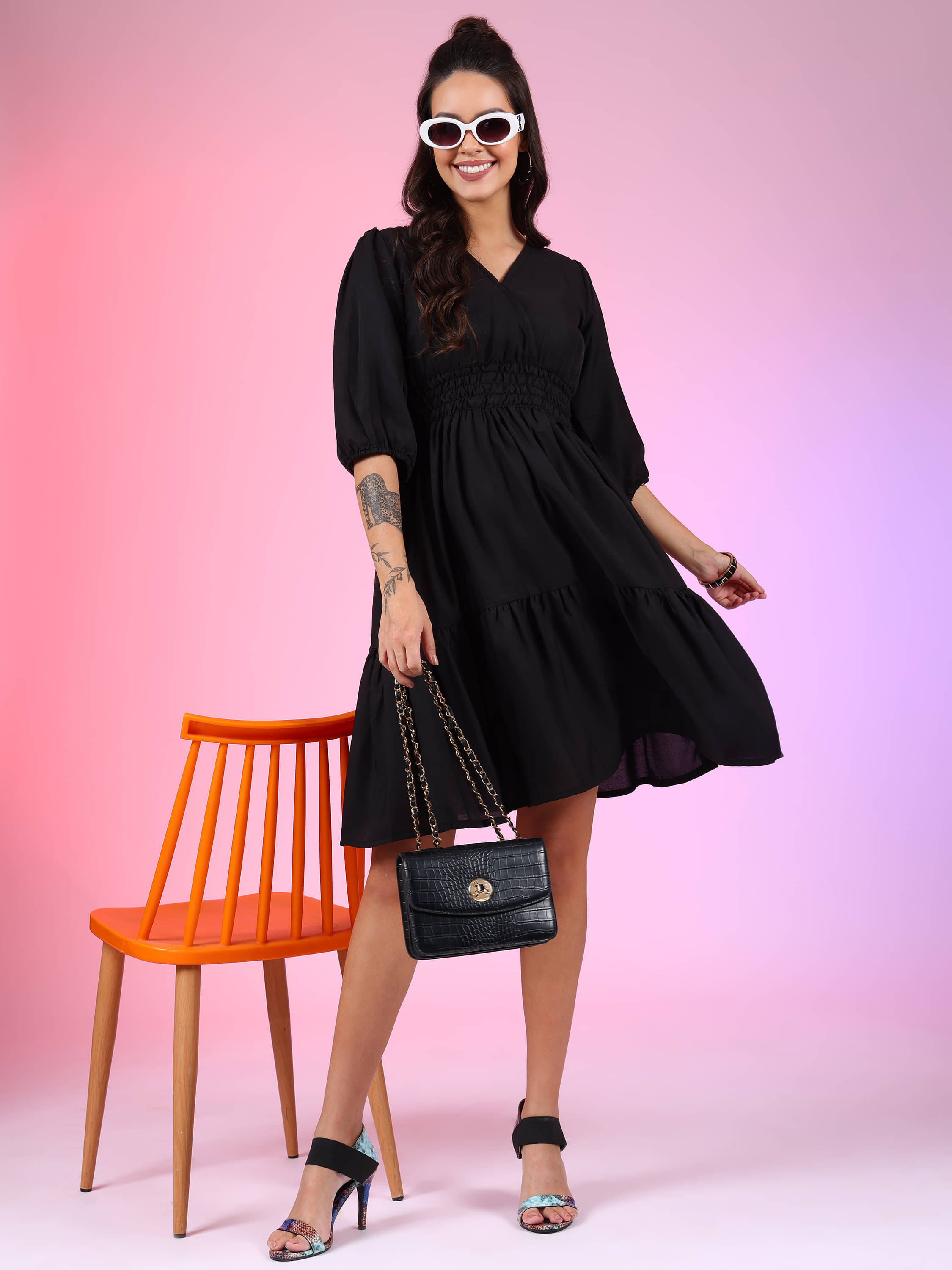     			JASH CREATION Women Polyester Printed Fit & Flare Dress ( Black )