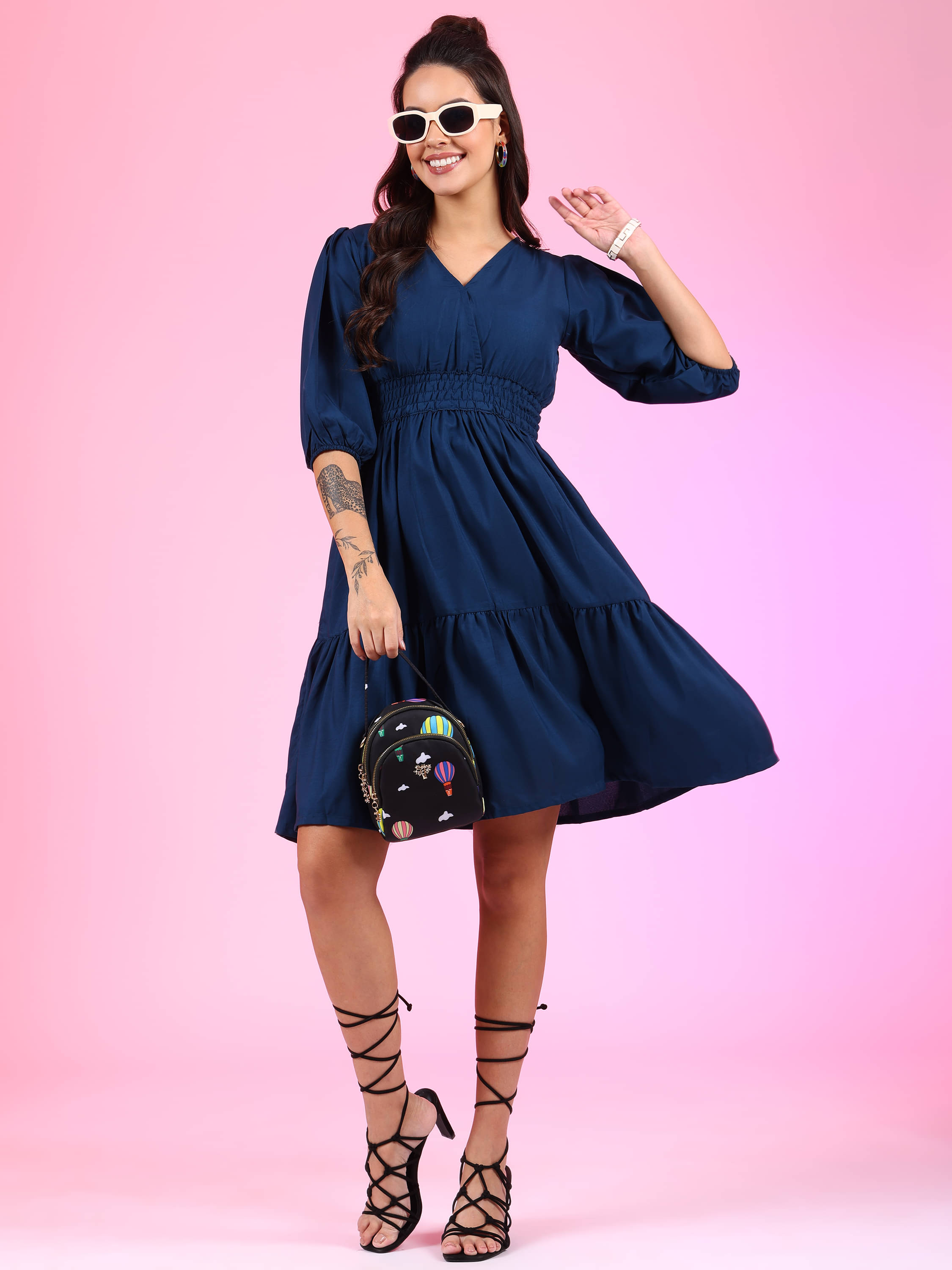 JASH CREATION Women Polyester Printed Fit & Flare Dress ( Blue ) JASH CREATION Women Polyester Printed Fit & Flare Dress ( Blue )