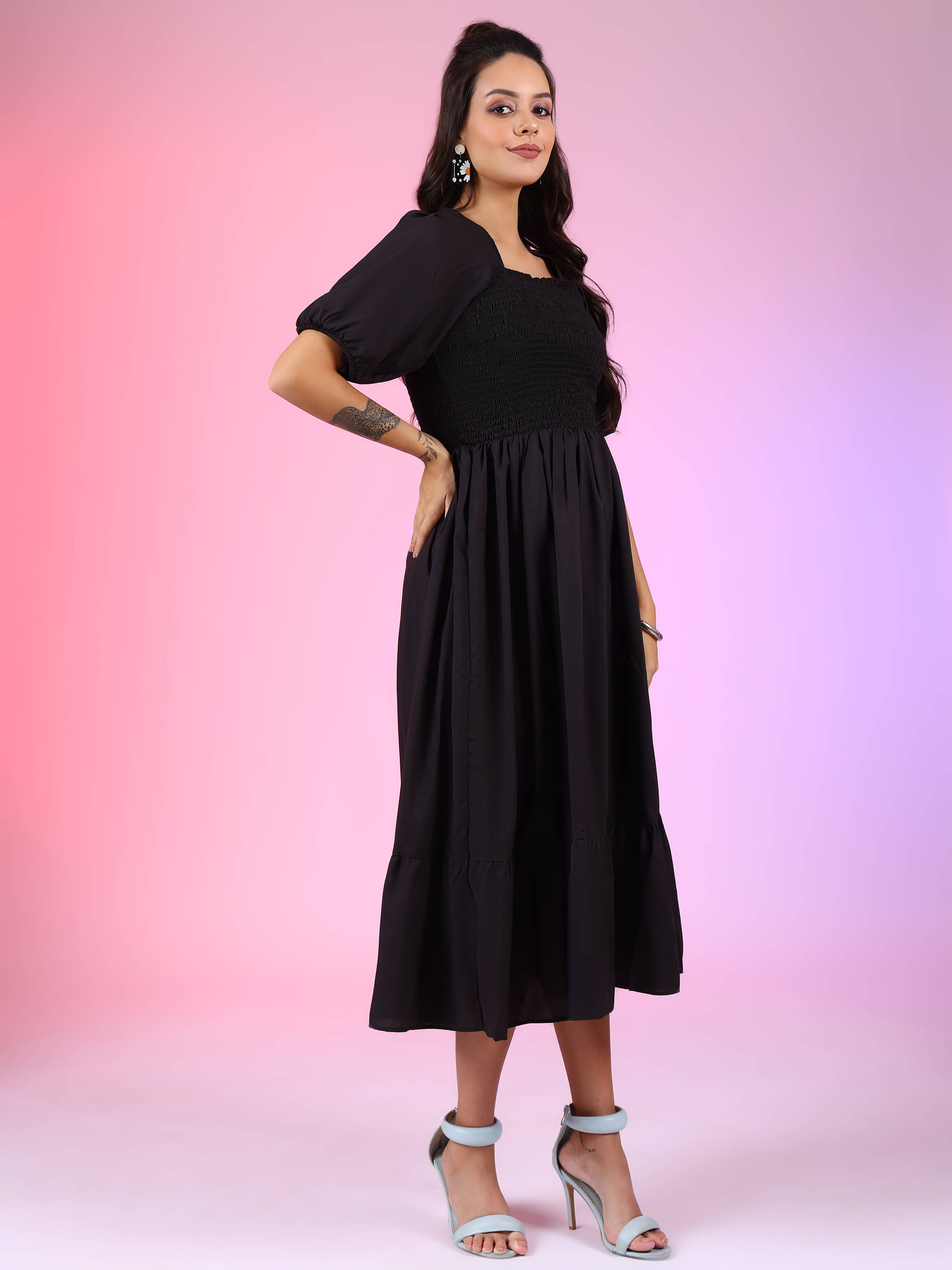    			JASH CREATION Women Polyester Solid Fit & Flare Dress ( Black )