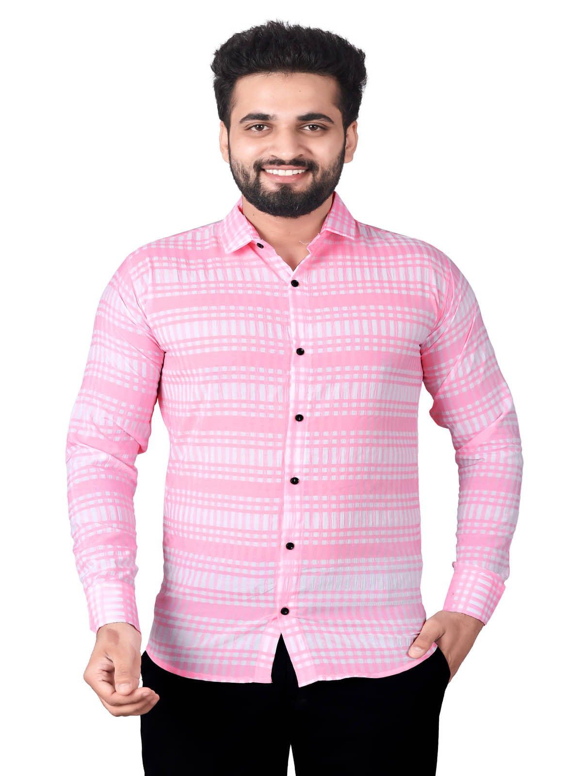 JEEVAAN - THE PERFECT FASHION Cotton Blend Slim Fit Checks Full Sleeves Men's Casual Shirt - Pink ( Pack of 1 )