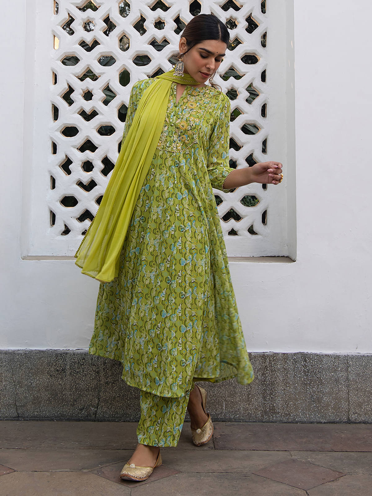 Janasya Georgette Printed Kurti With Palazzo Women's Stitched Salwar Suit - Lime Green ( Pack of 1 ) Janasya Georgette Printed Kurti With Palazzo Women's Stitched Salwar Suit - Lime Green ( Pack of 1 )