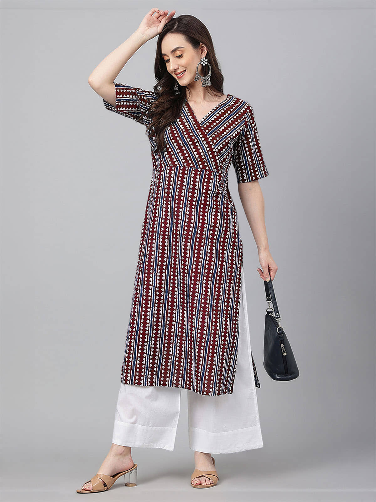 Janasya Pack of 1 Cotton Printed Straight Women's Kurti - ( Maroon ) - Kurtis, Tunics | Buy online on ZillyBuy