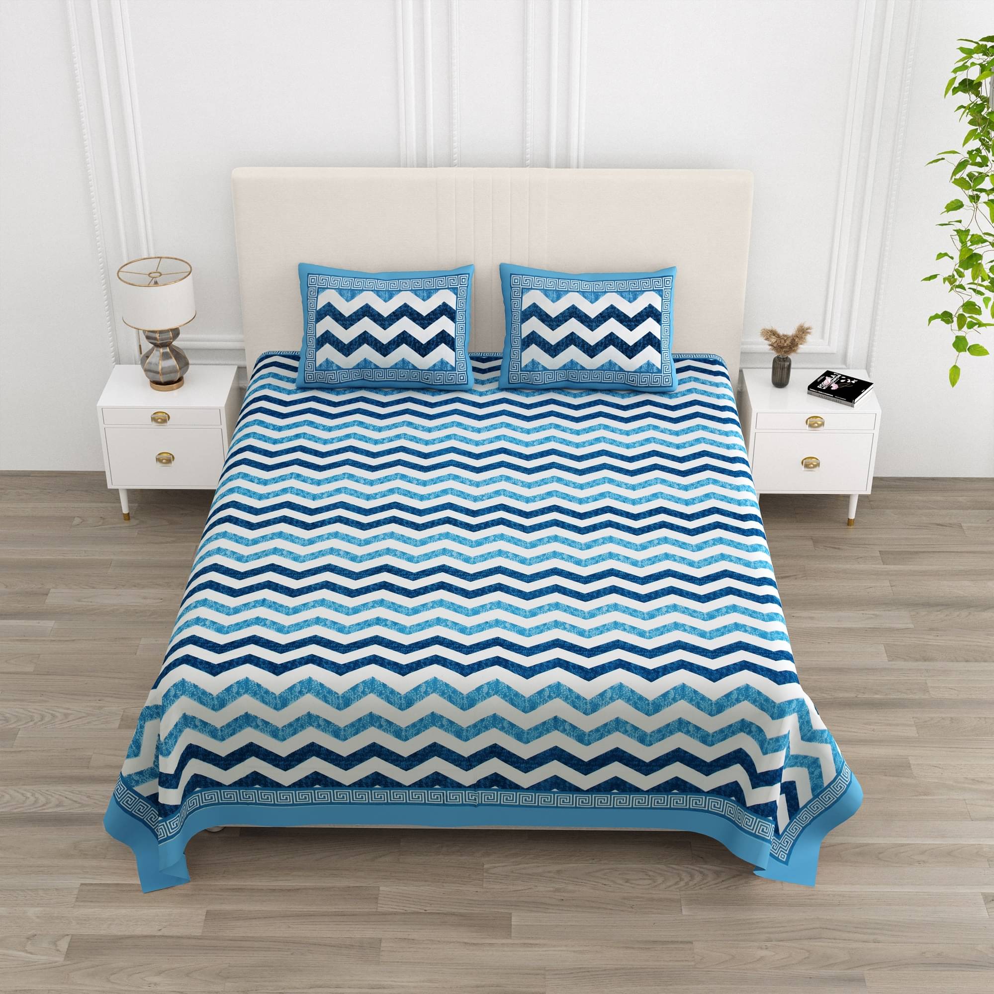 Jinaya's Cotton 1 Double King Bedsheet with 2 Pillow Covers ( Blue ) Jinaya's Cotton 1 Double King Bedsheet with 2 Pillow Covers ( Blue )