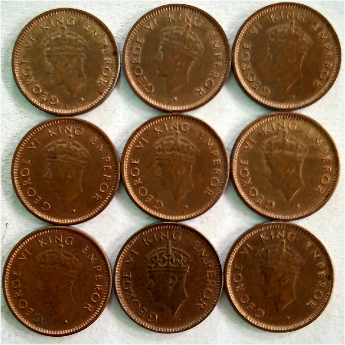     			KGVI - TWELTH ANNA UNC -  1939 - 9PCS