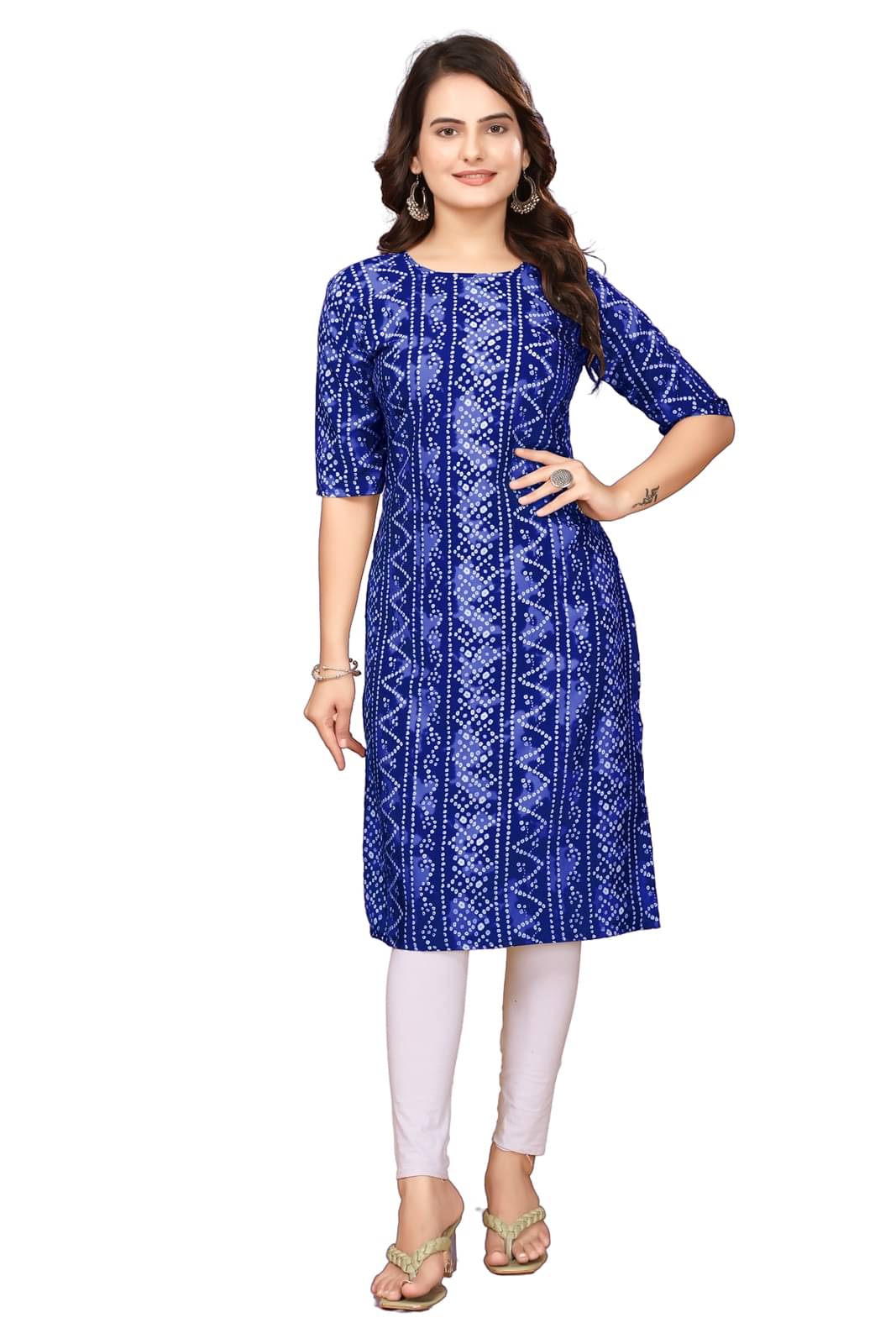     			MELDI KRUPA Pack of 1 Crepe Printed Straight Women's Kurti - ( Blue )