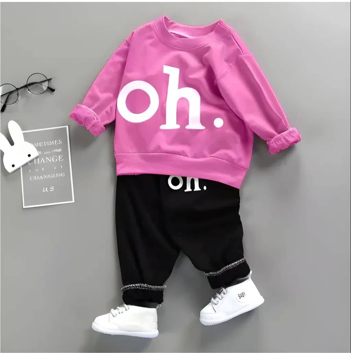 MUSNAH GARMENTS Pack of 1 Unisex Cotton T-Shirt & Trackpants Set ( Fluorescent Pink )