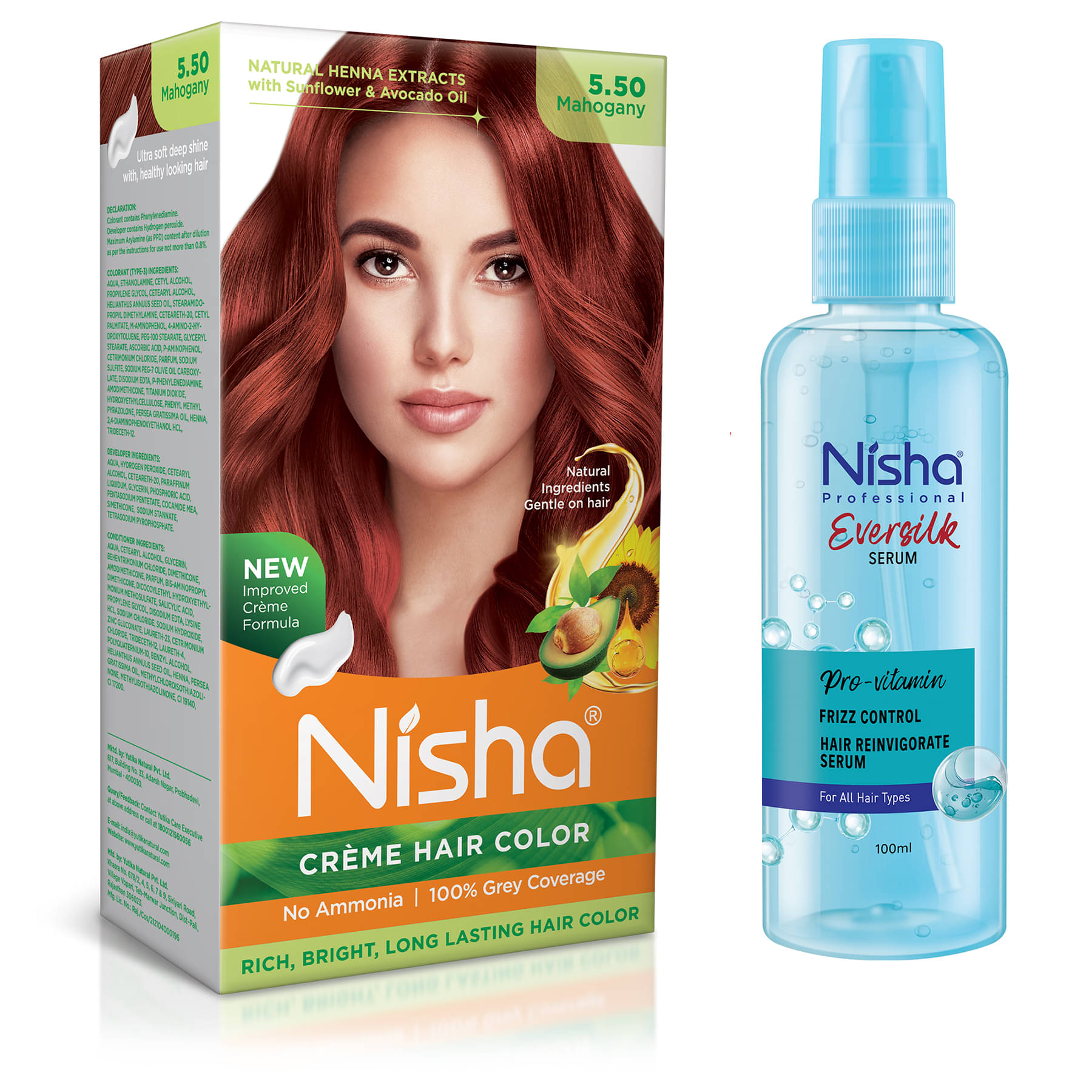 Nisha Creme Hair Color Mahogany 120g and Pro Vitamin Hair Serum 100ml, Hair Colour with Frizz Control Hair Serum     			Nisha Creme Hair Color Mahogany 120g and Pro Vitamin Hair Serum 100ml, Hair Colour with Frizz Control Hair Serum
