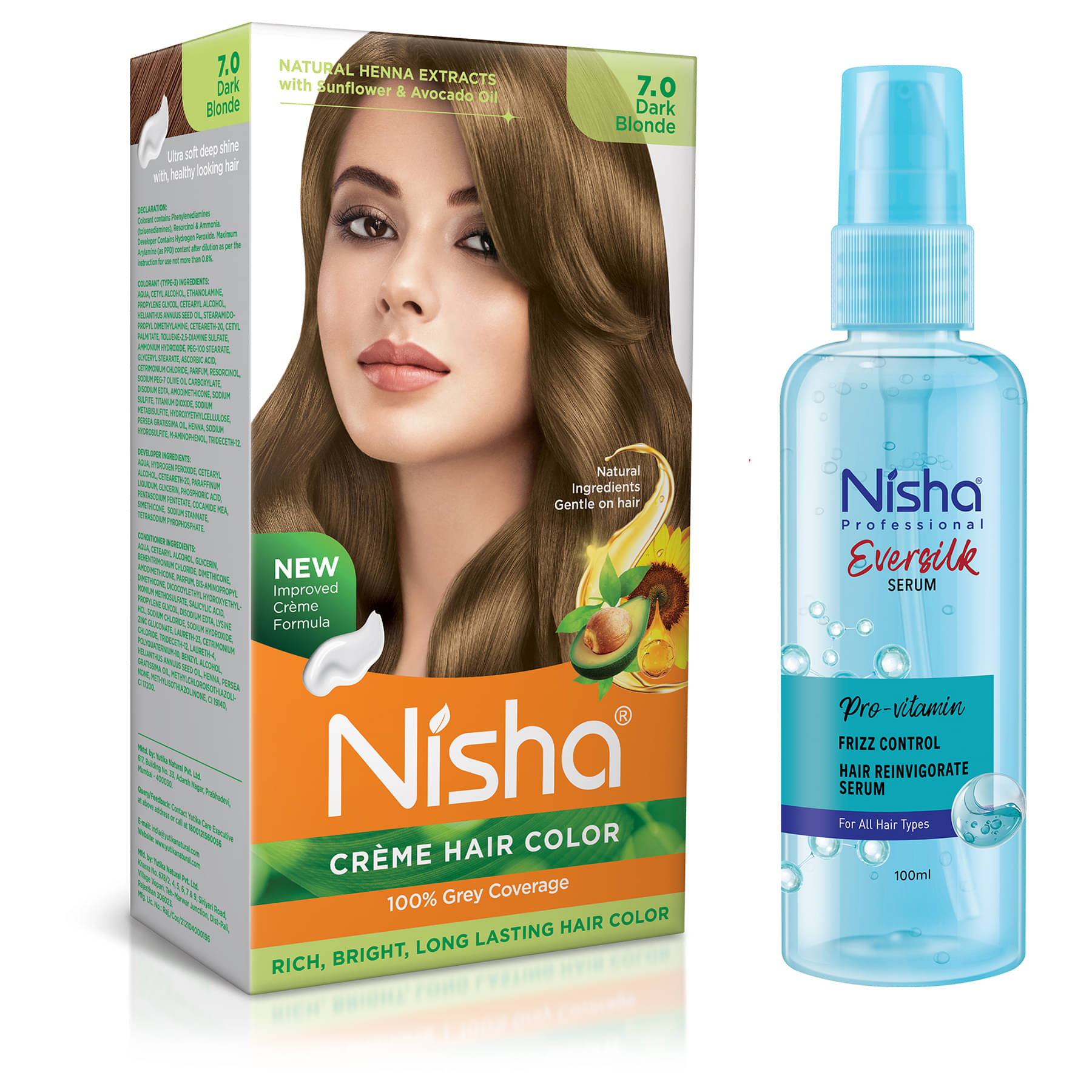 Nisha Creme Hair Color Dark Blonde 120g and Pro Vitamin Hair Serum 100ml, Hair Colour with Frizz Control Hair Serum Nisha Creme Hair Color Dark Blonde 120g and Pro Vitamin Hair Serum 100ml, Hair Colour with Frizz Control Hair Serum