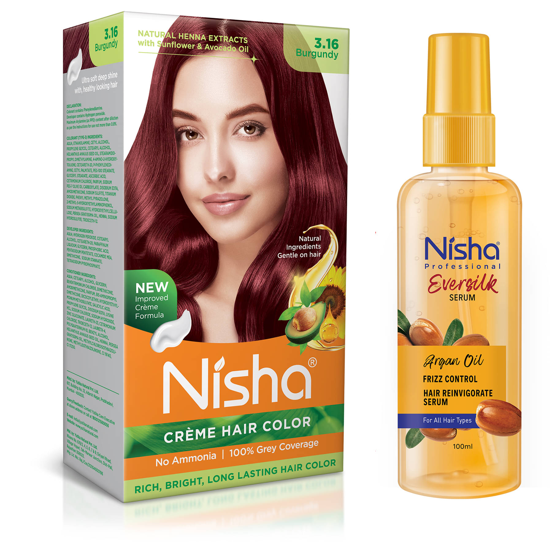 Nisha Creme Hair Color Burgundy 120g and Argan Oil Hair Serum 100ml, Permanent Hair Colour with Argan Hair Serum     			Nisha Creme Hair Color Burgundy 120g and Argan Oil Hair Serum 100ml, Permanent Hair Colour with Argan Hair Serum