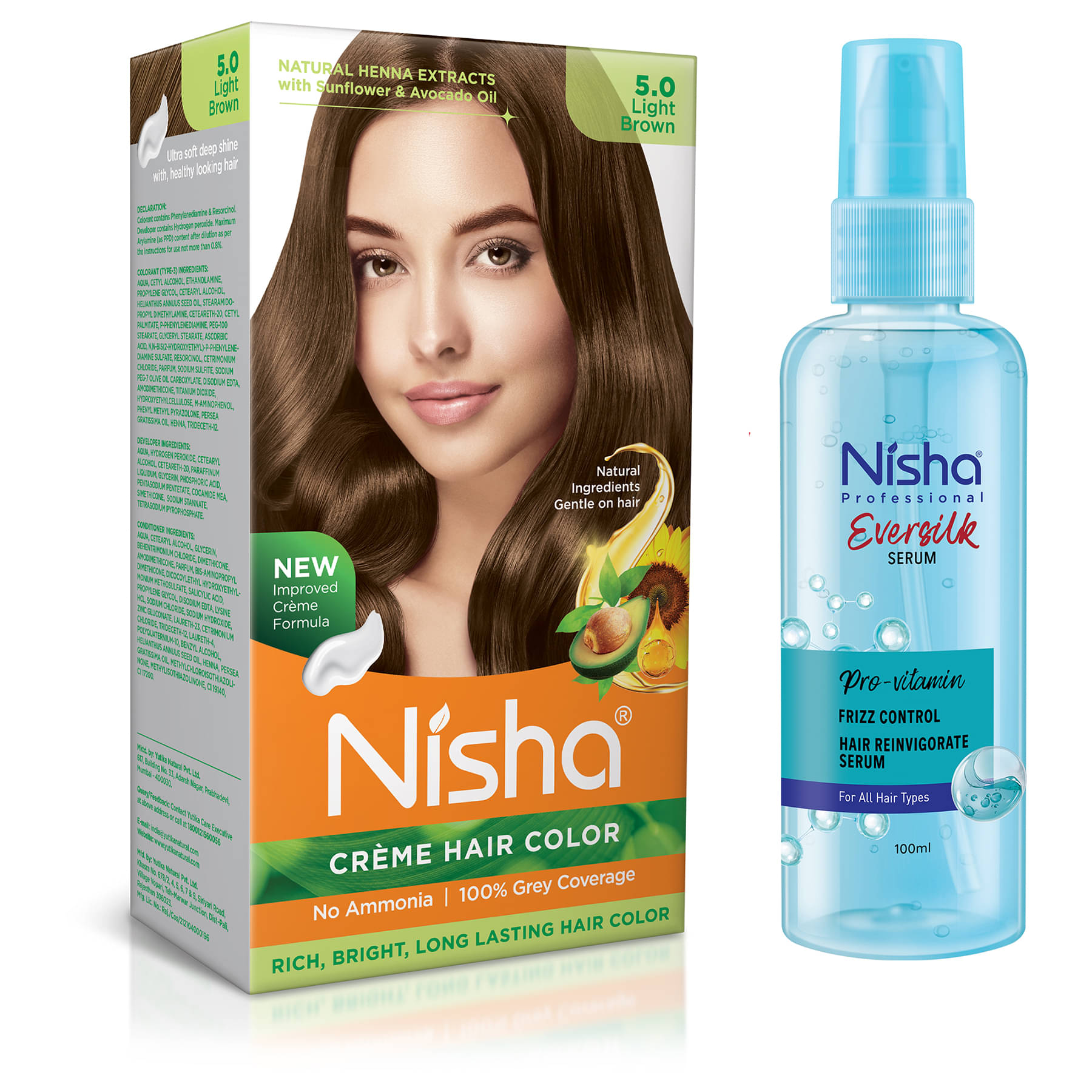Nisha Creme Hair Color Light Brown 120g and Pro Vitamin Hair Serum 100ml, Hair Colour with Frizz Control Hair Serum     			Nisha Creme Hair Color Light Brown 120g and Pro Vitamin Hair Serum 100ml, Hair Colour with Frizz Control Hair Serum