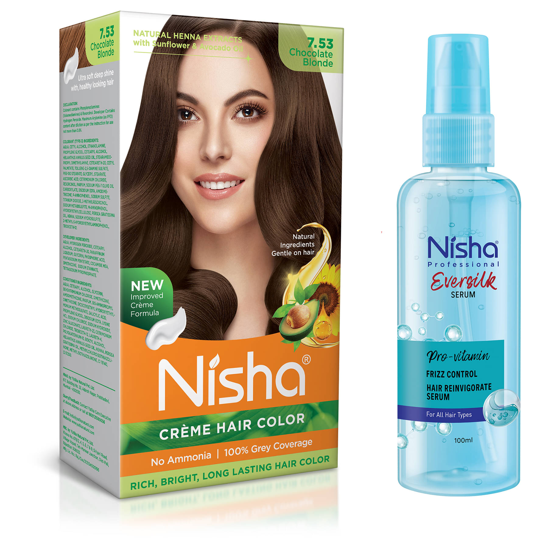     			Nisha Creme Hair Color Chocolate Blonde 120g and Pro Vitamin Hair Serum 100ml, Hair Colour with Frizz Control Hair Serum