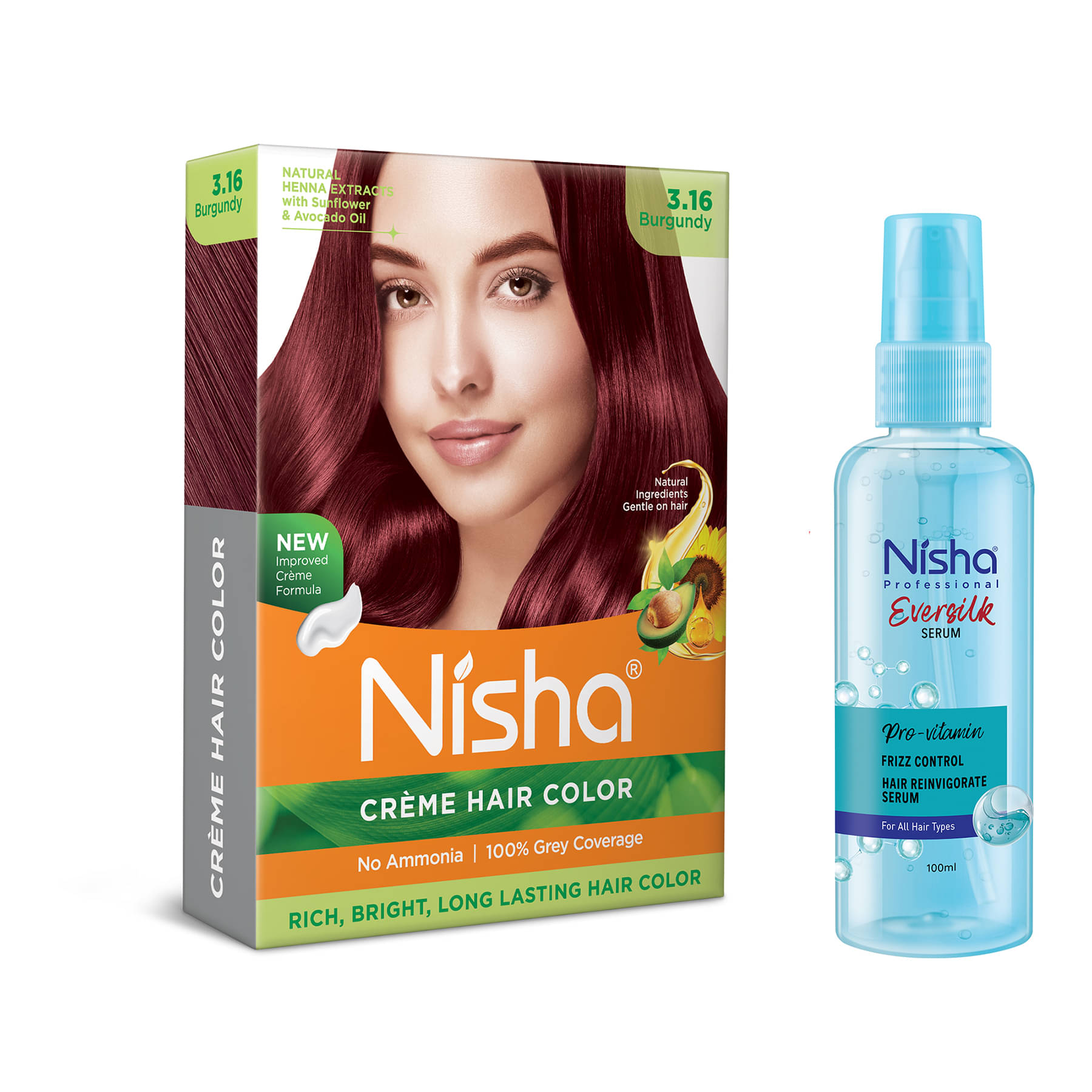     			Nisha Creme Hair Color Burgundy 40g and Pro Vitamin Hair Serum 100ml, Hair Colour with Frizz Control Hair Serum