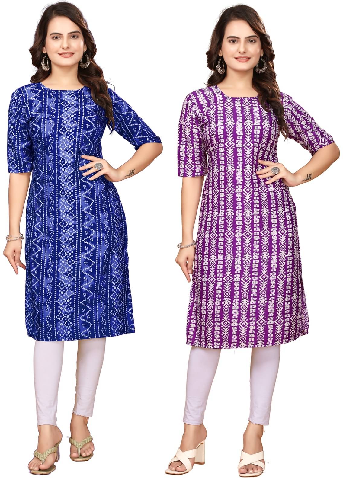 PEAFOWL INCORPORATION Pack of 2 Crepe Printed Straight Women's Kurti - ( Blue,Lavender ) PEAFOWL INCORPORATION Pack of 2 Crepe Printed Straight Women's Kurti - ( Blue,Lavender )