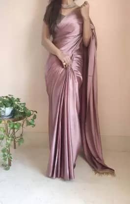 Samai Satin Solid Saree With Unstitched Blouse Piece ( Peach ) - Sarees | Buy online on ZillyBuy