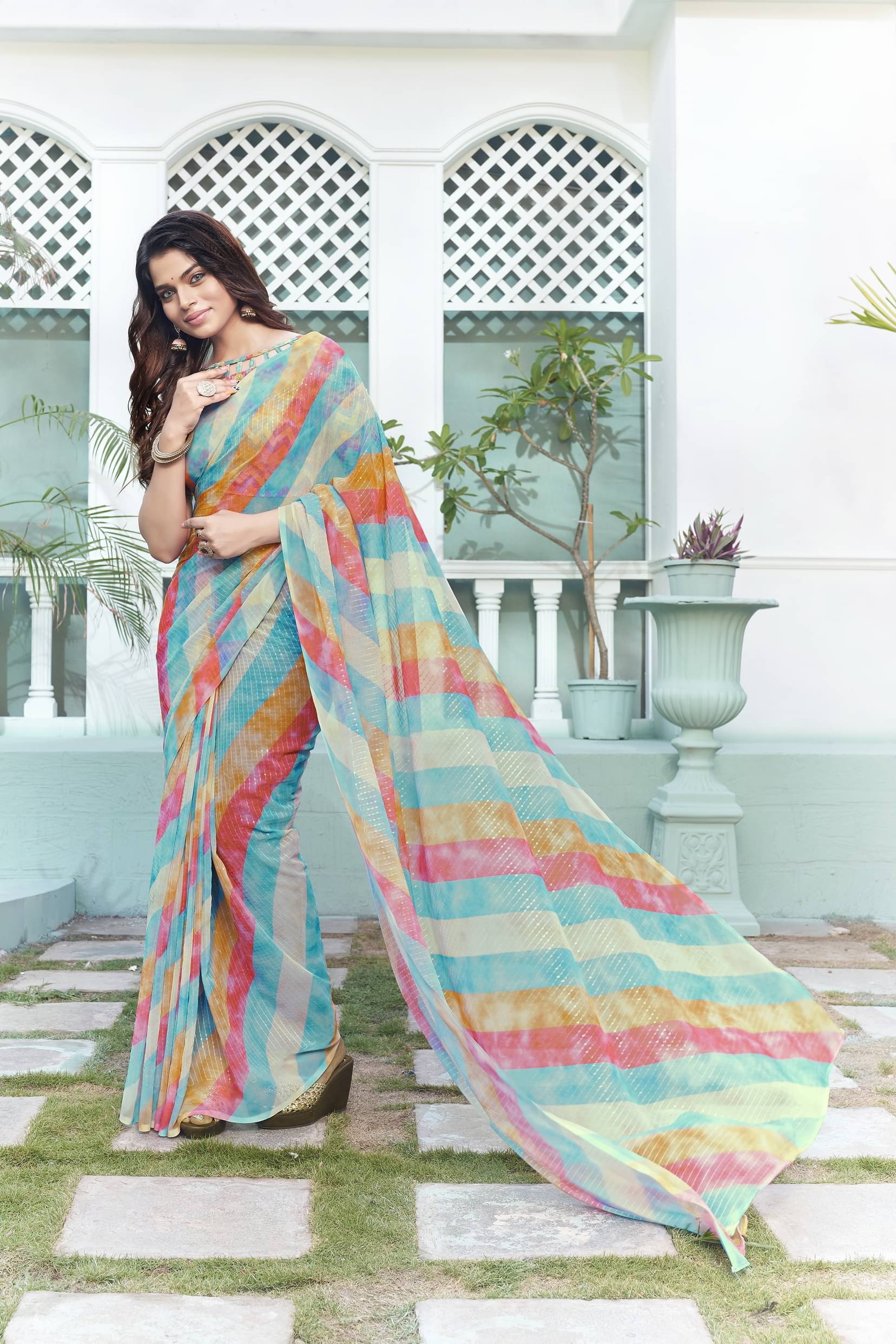 Sariya Georgette Embroidered Saree With Unstitched Blouse Piece ( Multicolor ) Sariya Georgette Embroidered Saree With Unstitched Blouse Piece ( Multicolor )