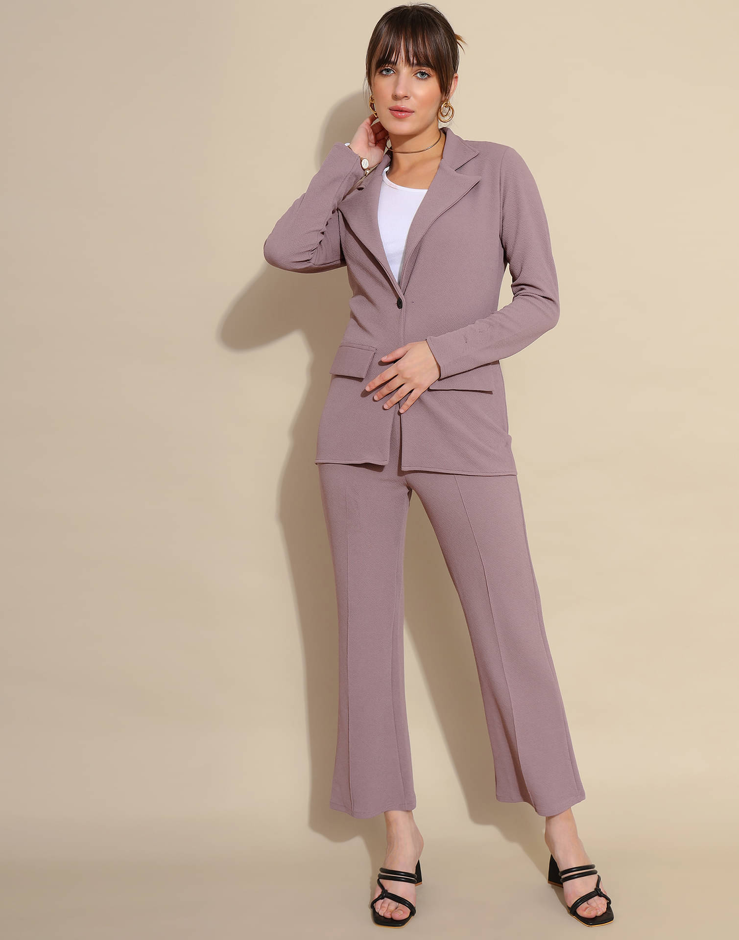     			Selvia Women Solid Coat With Trousers Co-Ord Set ( Mauve )