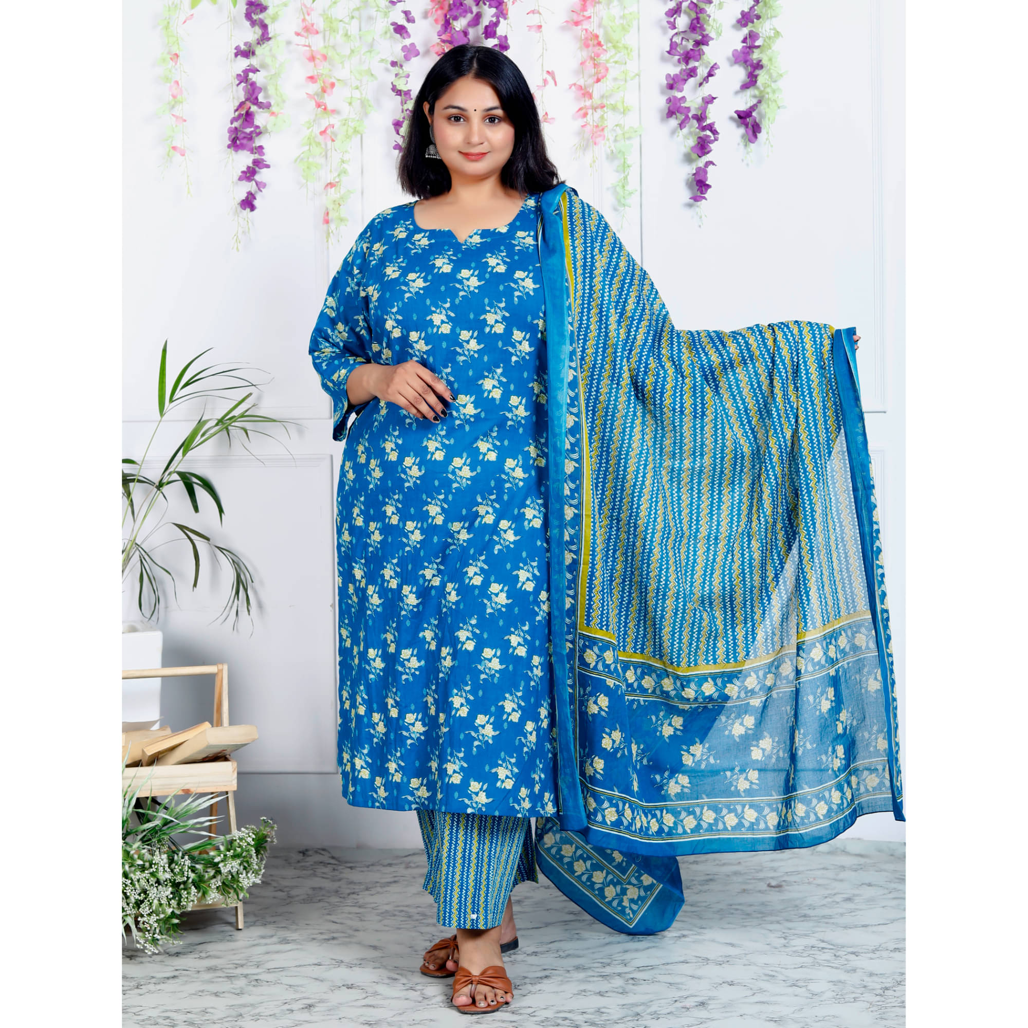 Swasti Cotton Printed Kurti With Palazzo Women's Stitched Salwar Suit - Blue ( Pack of 1 ) Swasti Cotton Printed Kurti With Palazzo Women's Stitched Salwar Suit - Blue ( Pack of 1 )