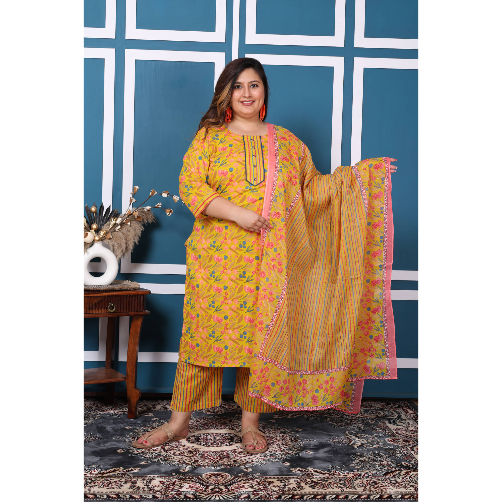 Swasti Cotton Printed Kurti With Palazzo Women's Stitched Salwar Suit - Yellow ( Pack of 1 ) Swasti Cotton Printed Kurti With Palazzo Women's Stitched Salwar Suit - Yellow ( Pack of 1 )