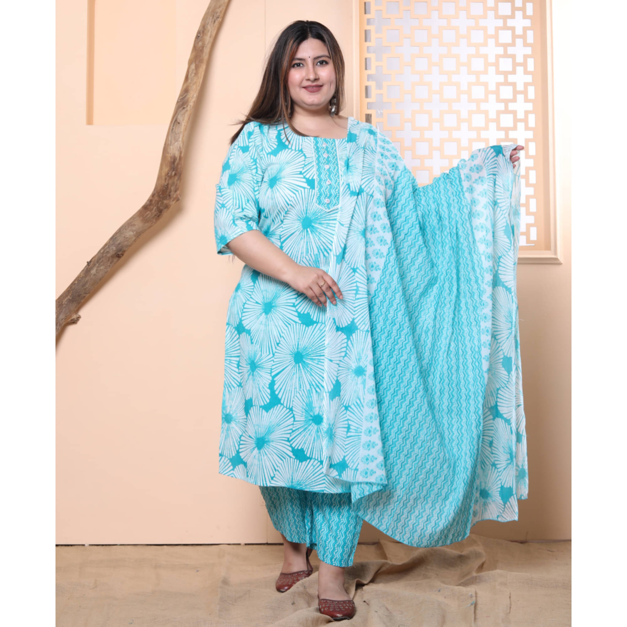 Swasti Cotton Printed Kurti With Palazzo Women's Stitched Salwar Suit - Blue ( Pack of 1 ) Swasti Cotton Printed Kurti With Palazzo Women's Stitched Salwar Suit - Blue ( Pack of 1 )