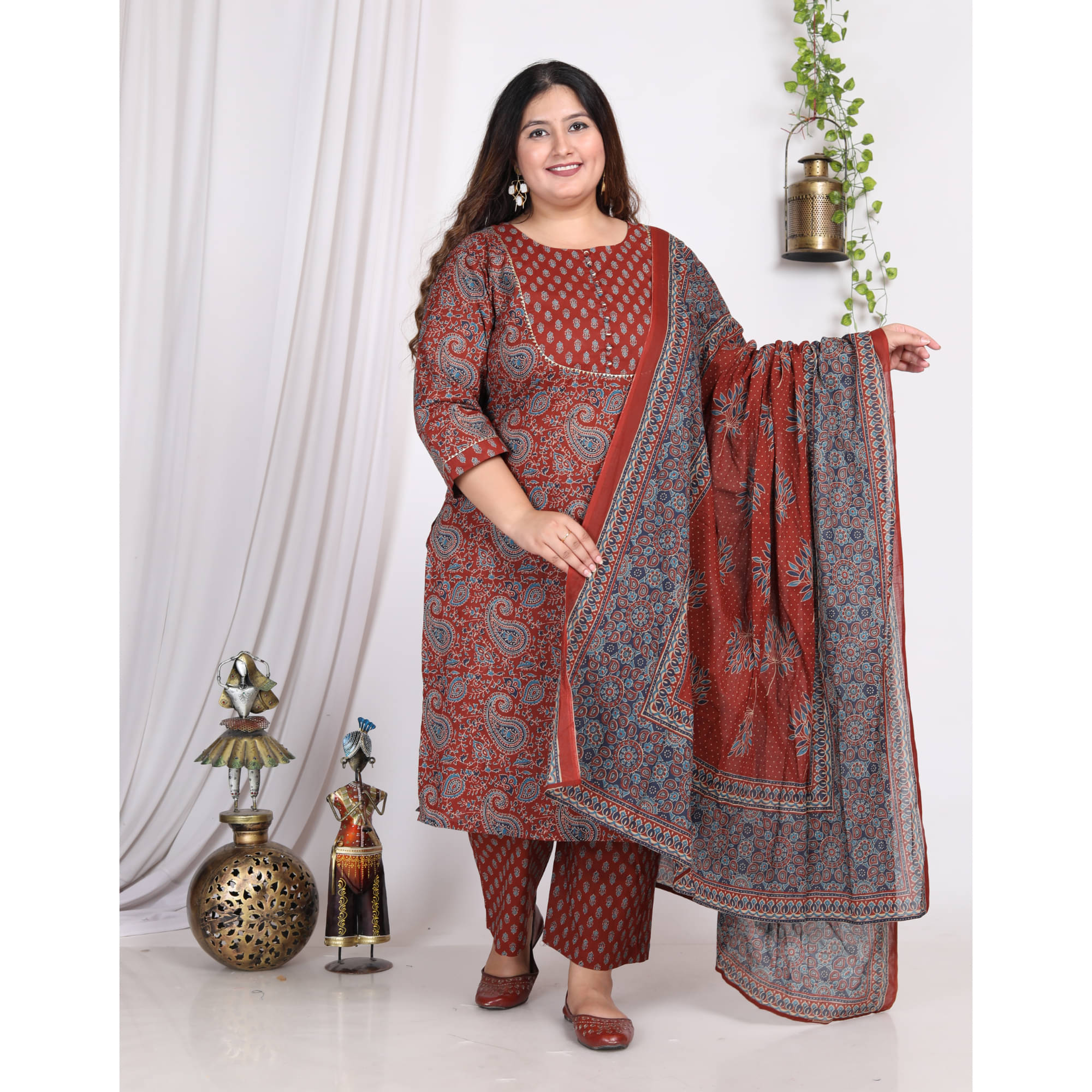 Swasti Cotton Printed Kurti With Palazzo Women's Stitched Salwar Suit - Maroon ( Pack of 1 ) Swasti Cotton Printed Kurti With Palazzo Women's Stitched Salwar Suit - Maroon ( Pack of 1 )