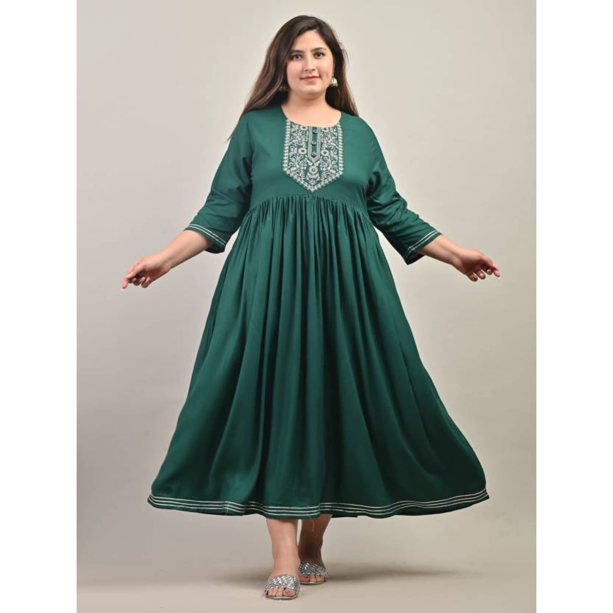 Swasti Blue Flared Cotton Blend Women's Stitched Ethnic Gown ( Pack of 1 ) - Unstitched Fabrics | Buy online on ZillyBuy